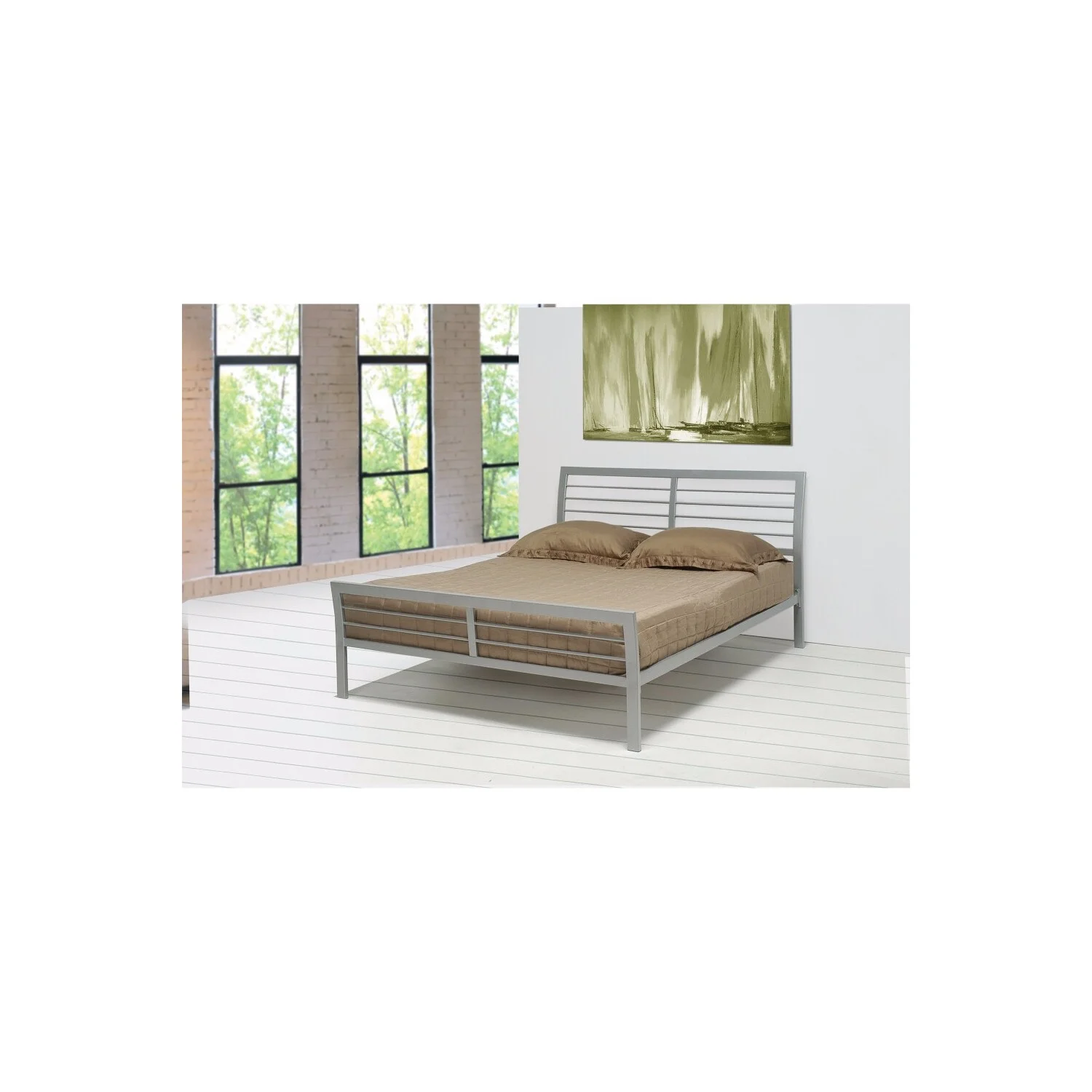 Benzara 38.25 x 88 x 63 in. Transitional Style Queen Size Metal Bed - Silver