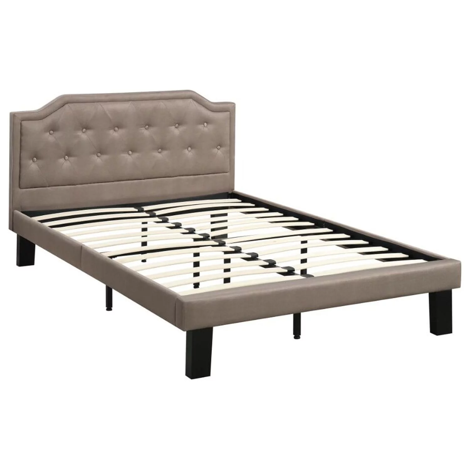 BenJara Stunning Upholstered Wooden Twin Bed With Button Tufted Headboard, Tan