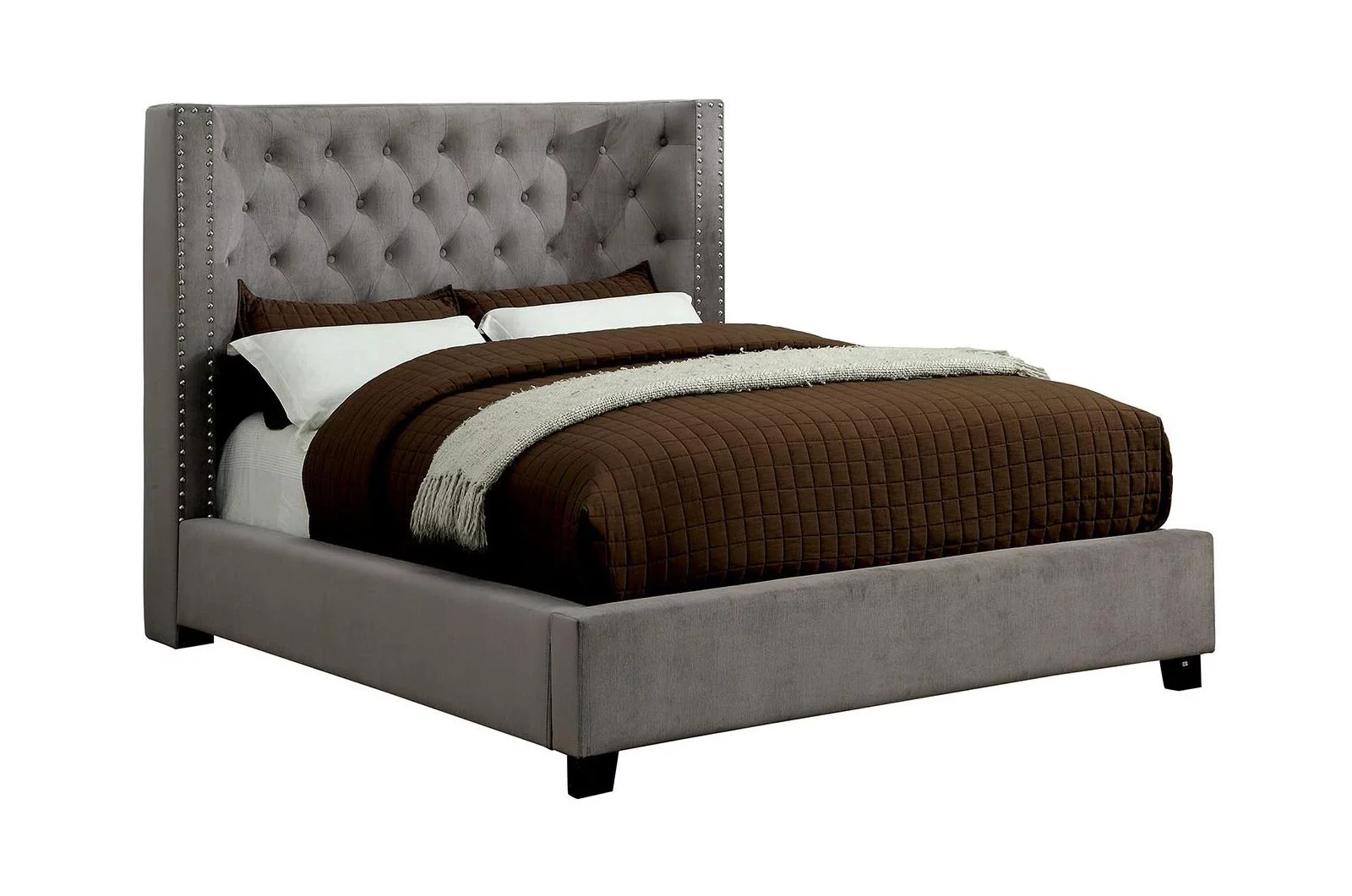 Transitional Gray Solid Wood Queen Bedroom Set 6pcs FOA CM7779GY Cayla