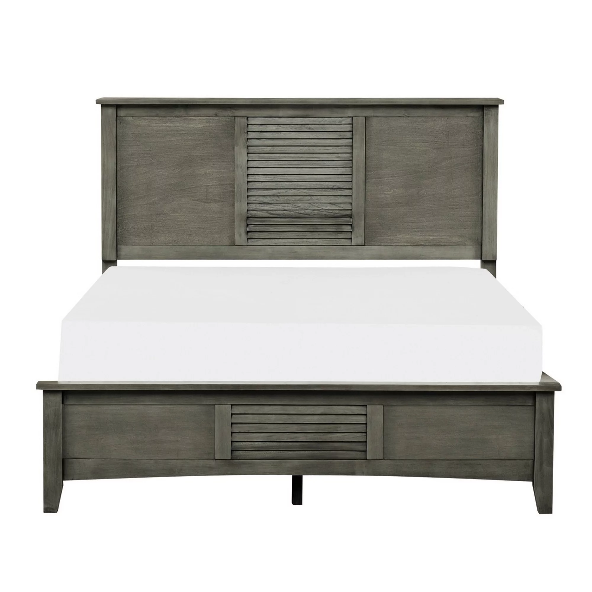 Transitional Queen Size Bed, Headboard, Louvered Panel Design, Gray Finish- Saltoro Sherpi