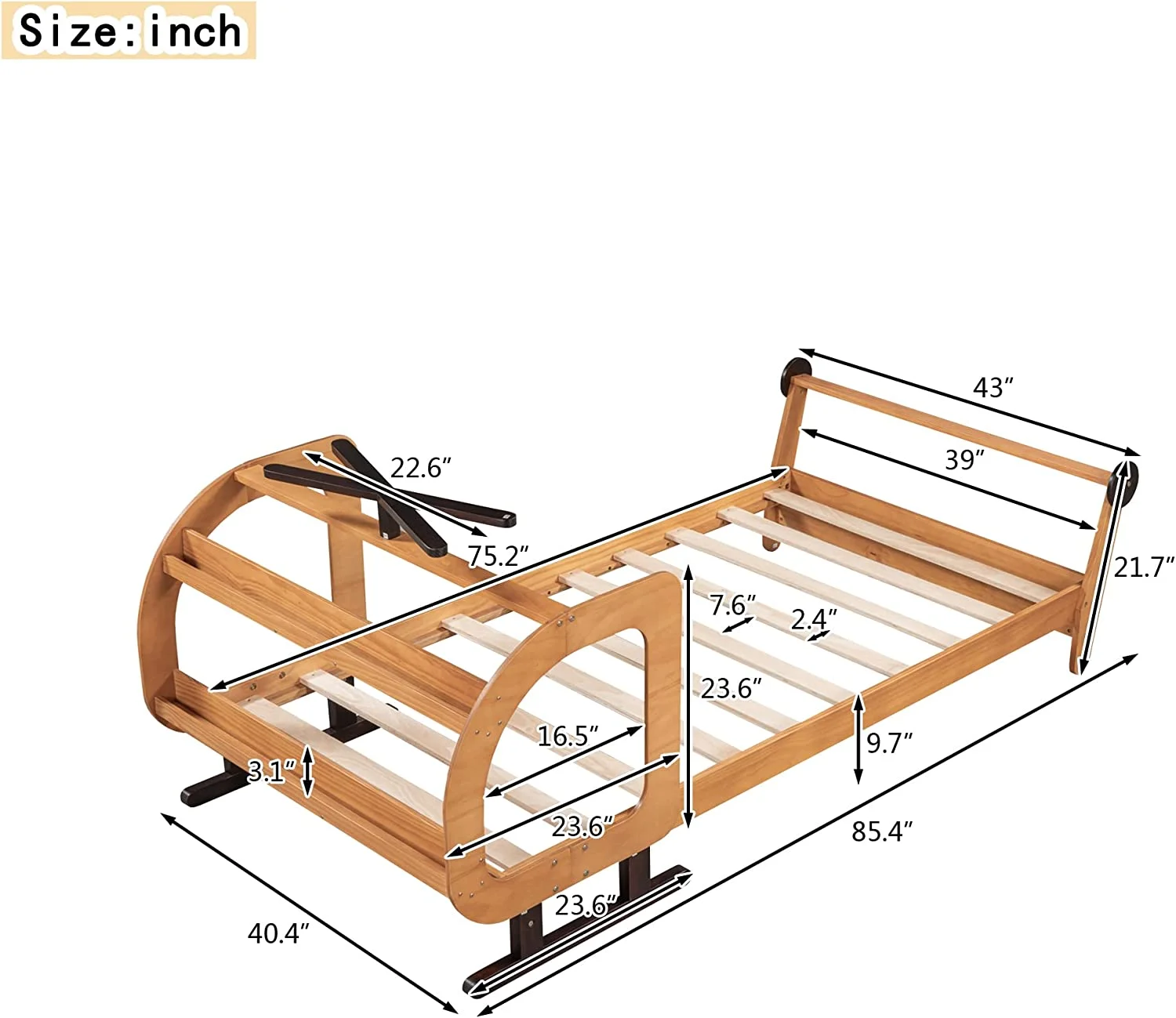 Helicopter-Shaped Twin Size Platform Bed with Rotatable Propeller and Storage Shelves, Solid Wood Twin Bed Frame, Box Spring No Required