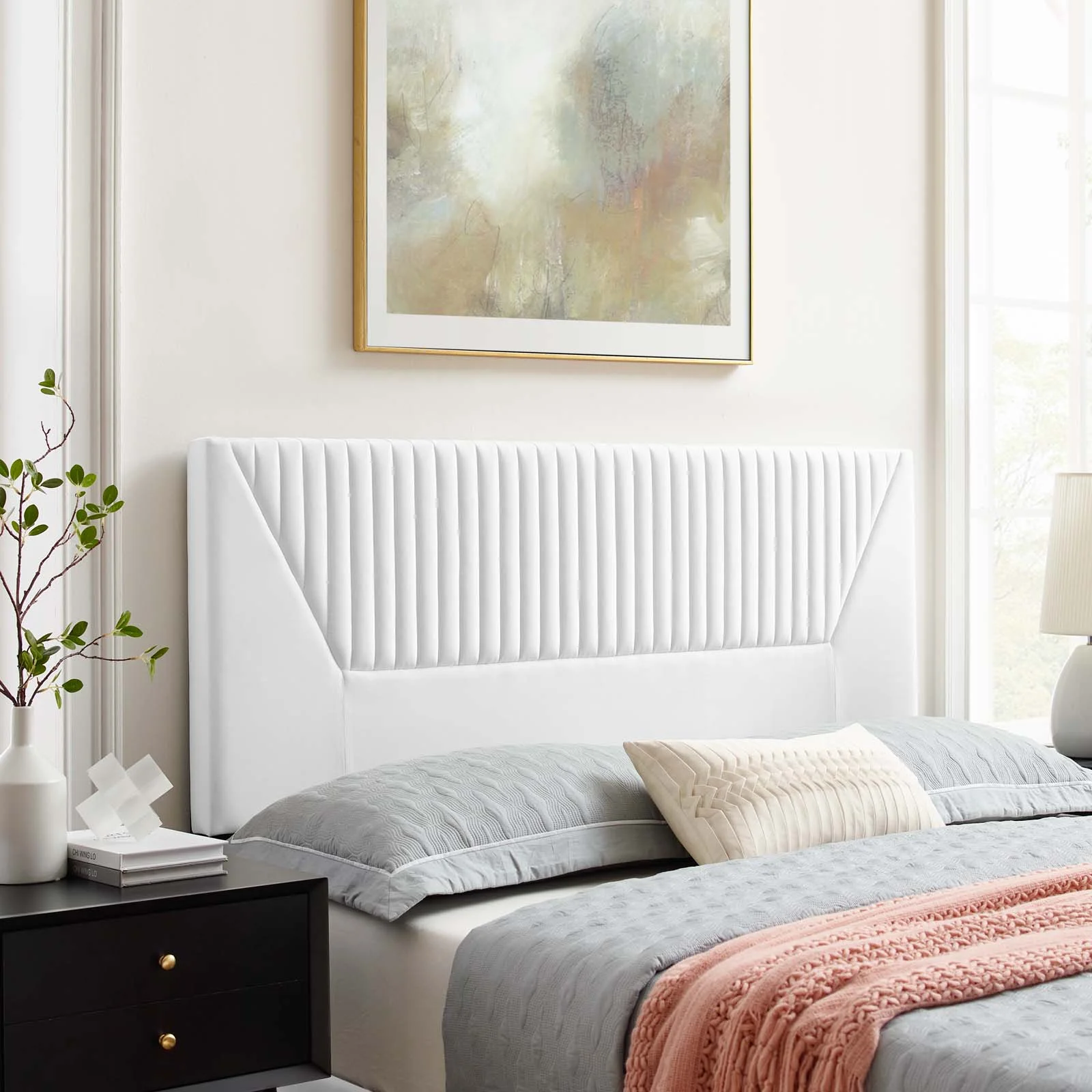Modway Patience Channel Tufted Performance Velvet Twin Headboard in White