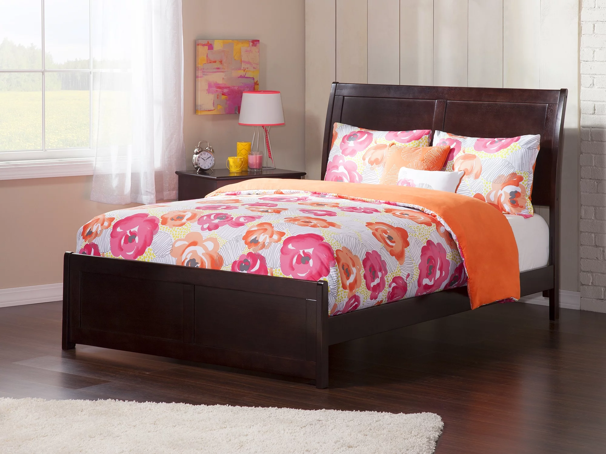 AFI Portland Full Wood Platform Bed with Sleigh Headboard and Footboard, Espresso