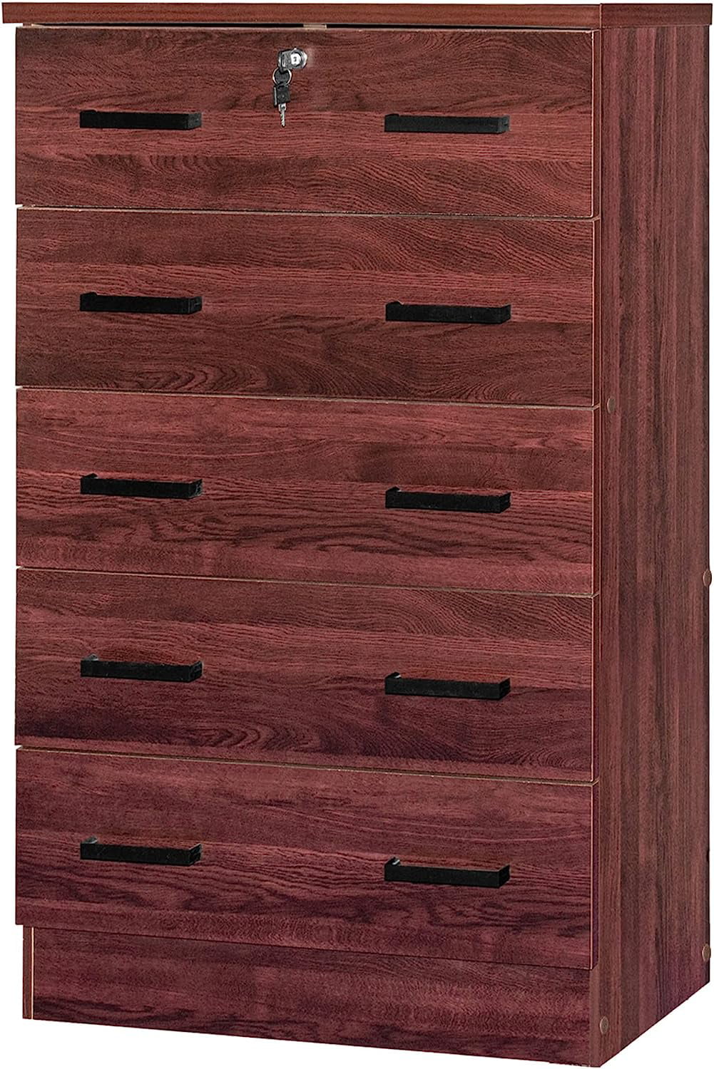 5 Drawer Chest Wooden Dresser with Lock (Grey)