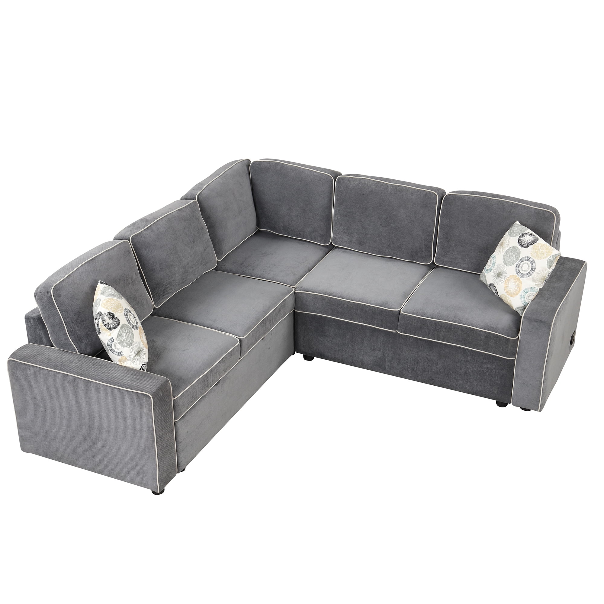 Soges 5 Seat Pull Out Sofa Bed L-Shaped Sofa with 2 USB Ports, Sockets, Pillows, 83