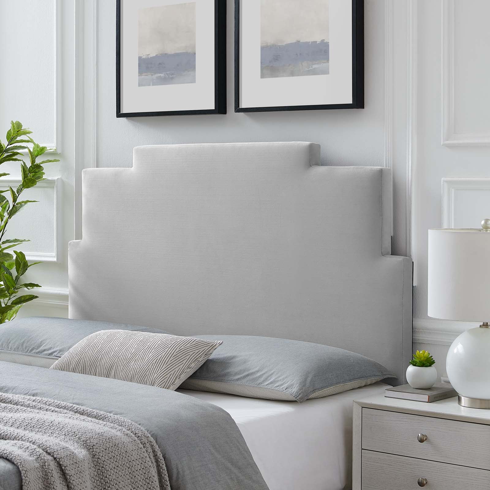 Headboard, Twin Size, Velvet, Light Grey Gray, Modern Contemporary Urban Design, Bedroom Master Guest Suite