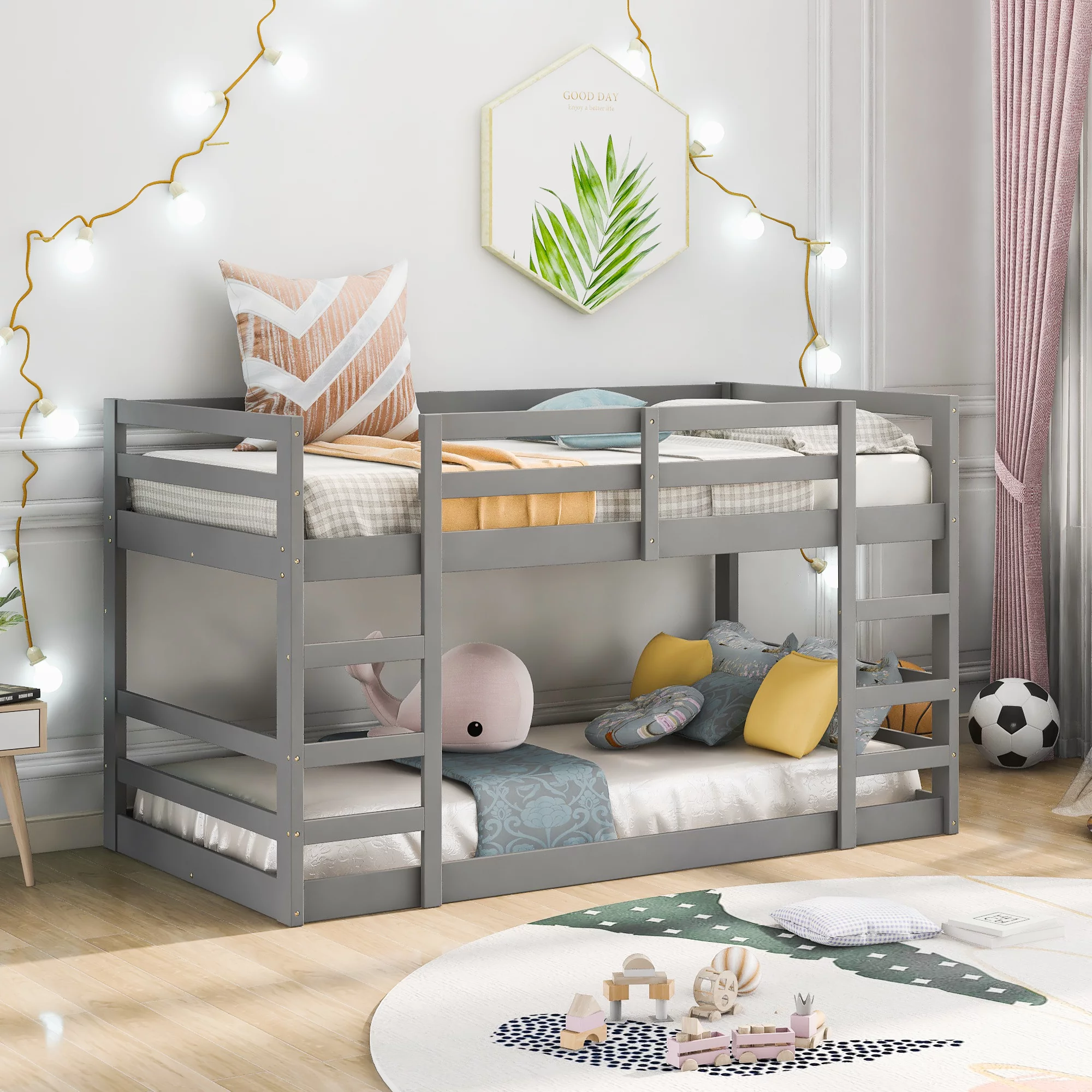 Bunk Bed, Solid Wood Bunk Bed for Kids/Teens Bedroom/Guest Room Furniture, No Box Spring Needed