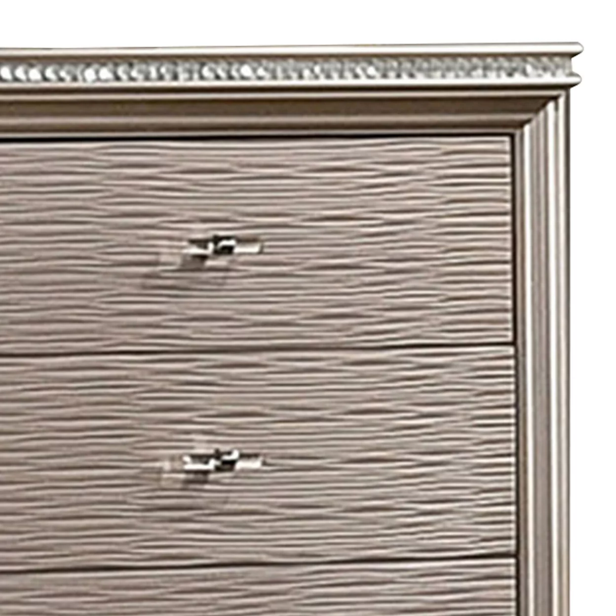 Jisoo 44 Inch Tall Dresser Chest, Textured Drawers, Crystal Accents, Gold