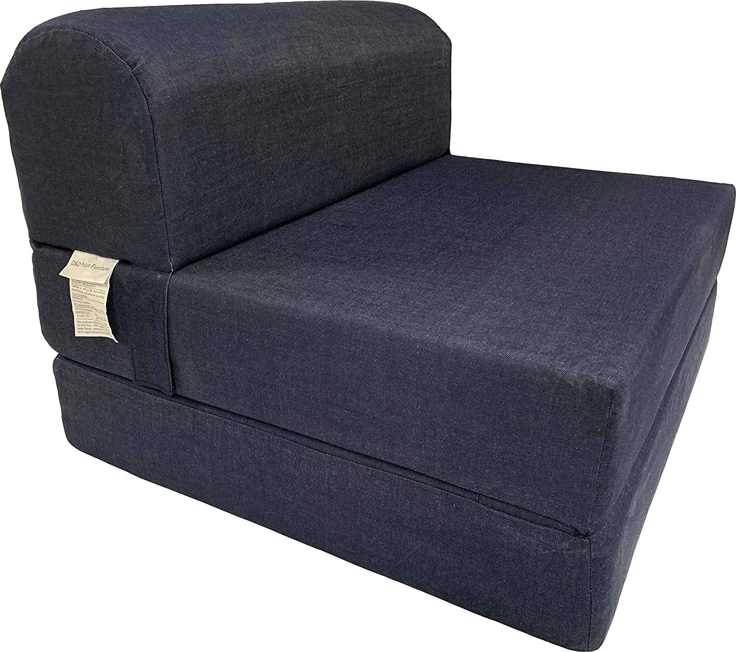 Denim Sleeper Chair Folding Foam Beds, Foldable Sofa Couches, 6 x 32 x 70, Foam Density 1.8