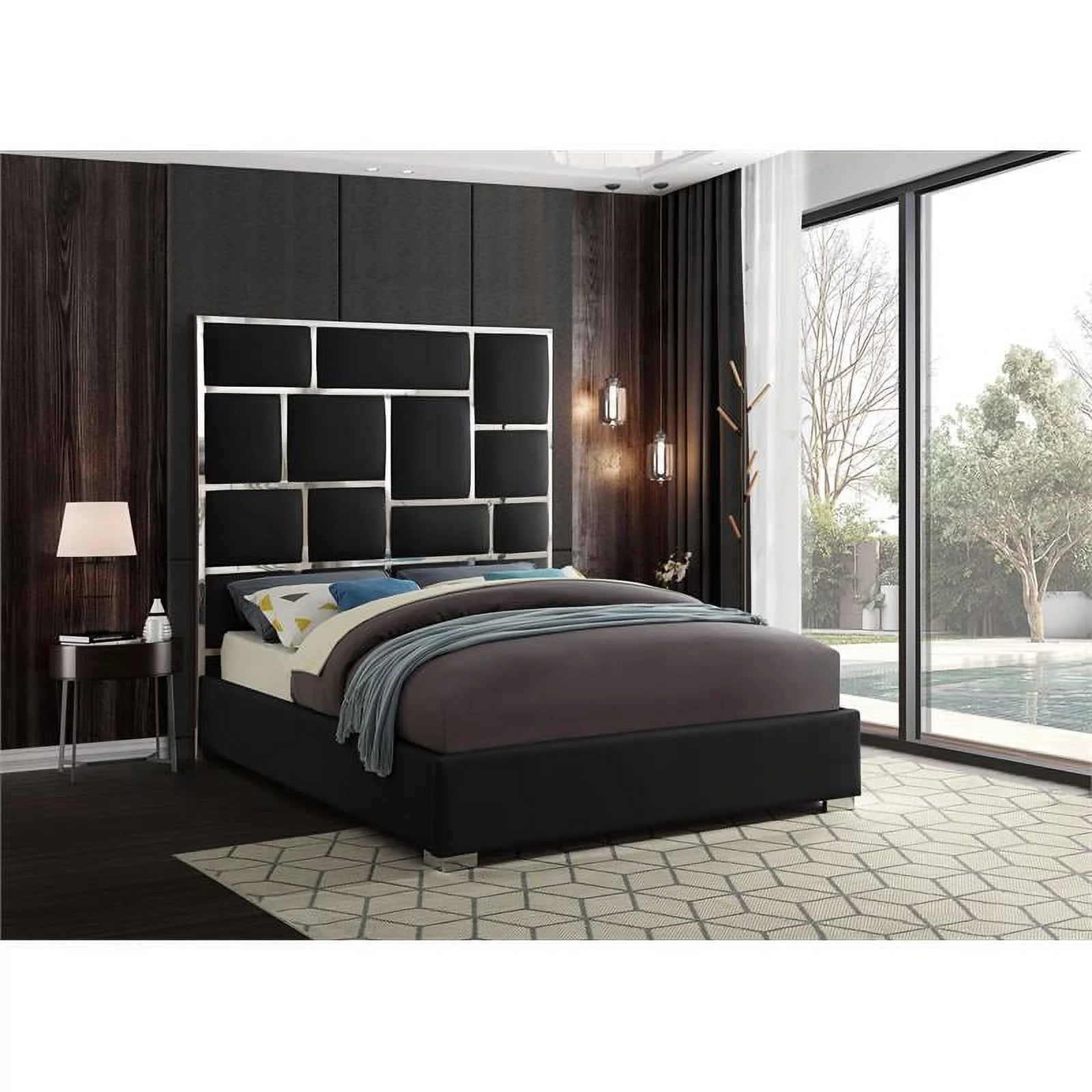 Meridian Furniture Milan Solid Wood and Vegan Leather King Bed in Black