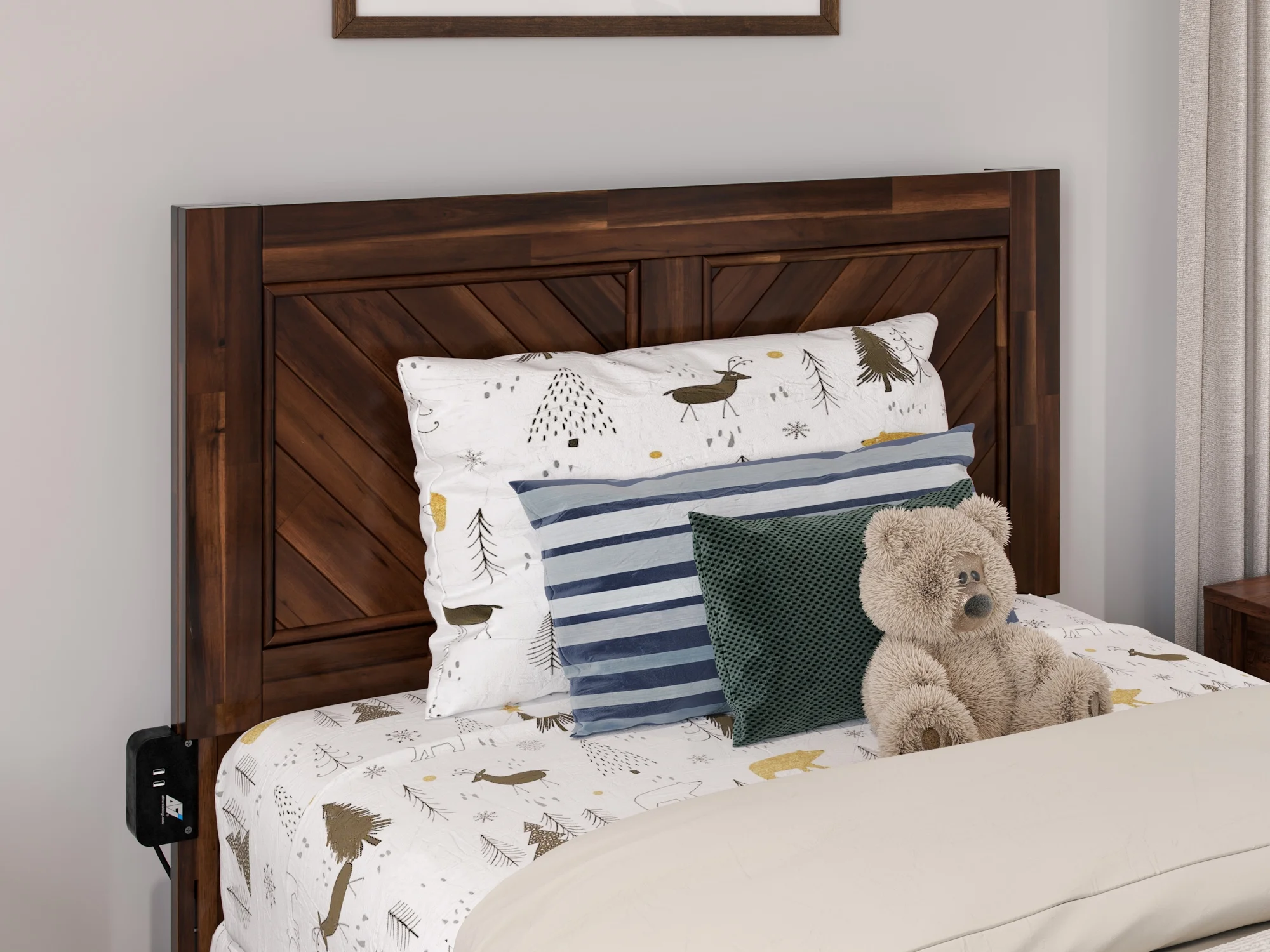 AFI Canyon Twin Solid Wood Headboard with Attachable Charger, Barnwood