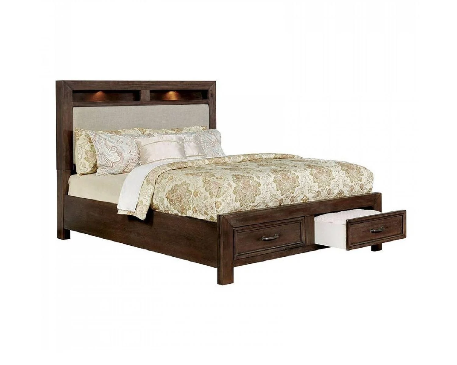 Transitional Dark Oak Solid Wood Queen Bedroom Set 6pcs FOA CM7365A Tywyn