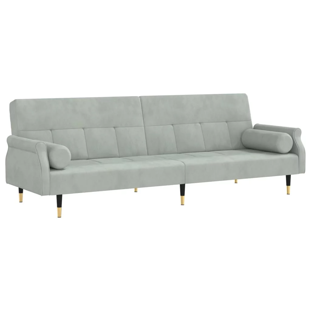 Sofa Bed with Cushions Light Gray Velvet