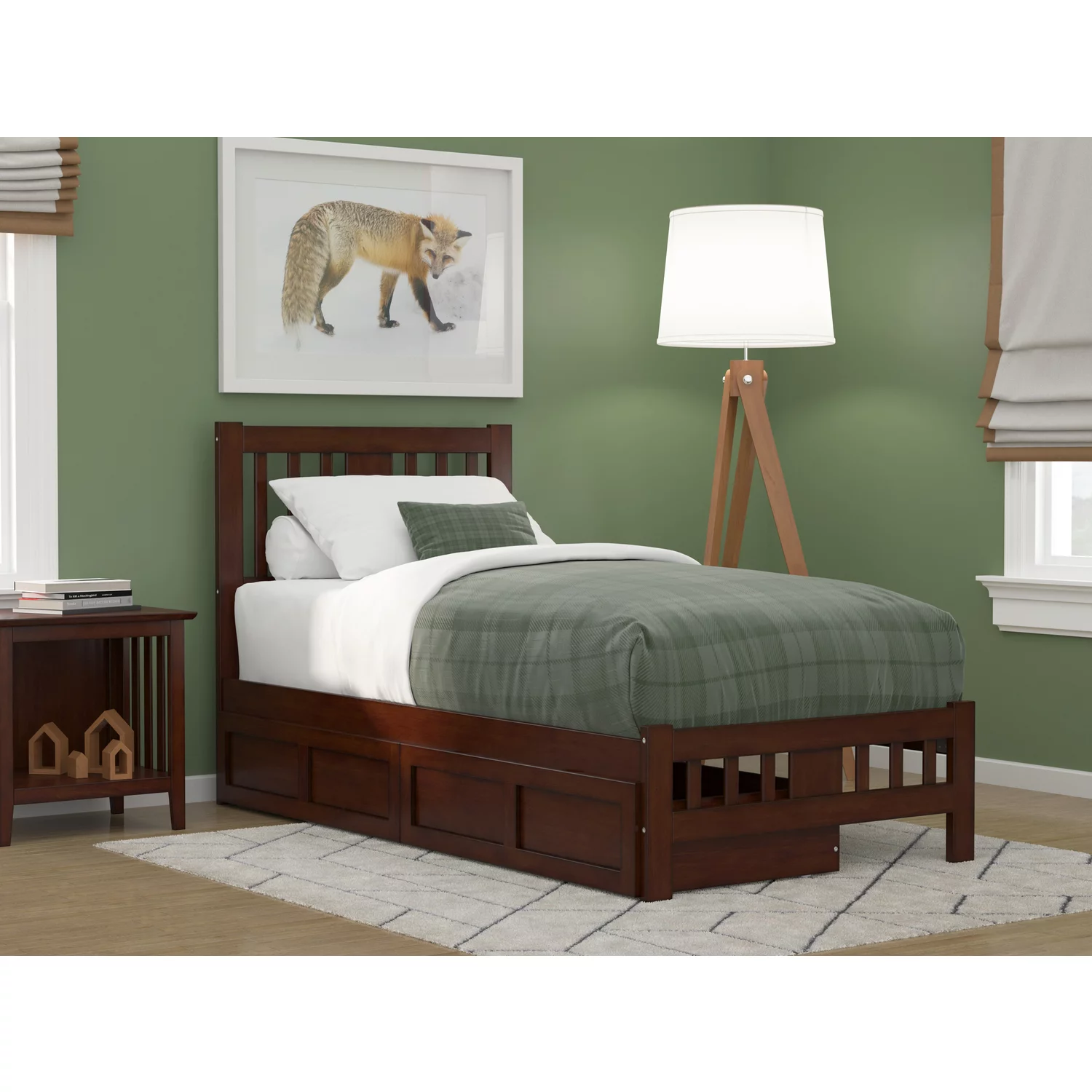 AFI Tahoe Wood Twin Bed with Footboard and 2 Drawers in Walnut