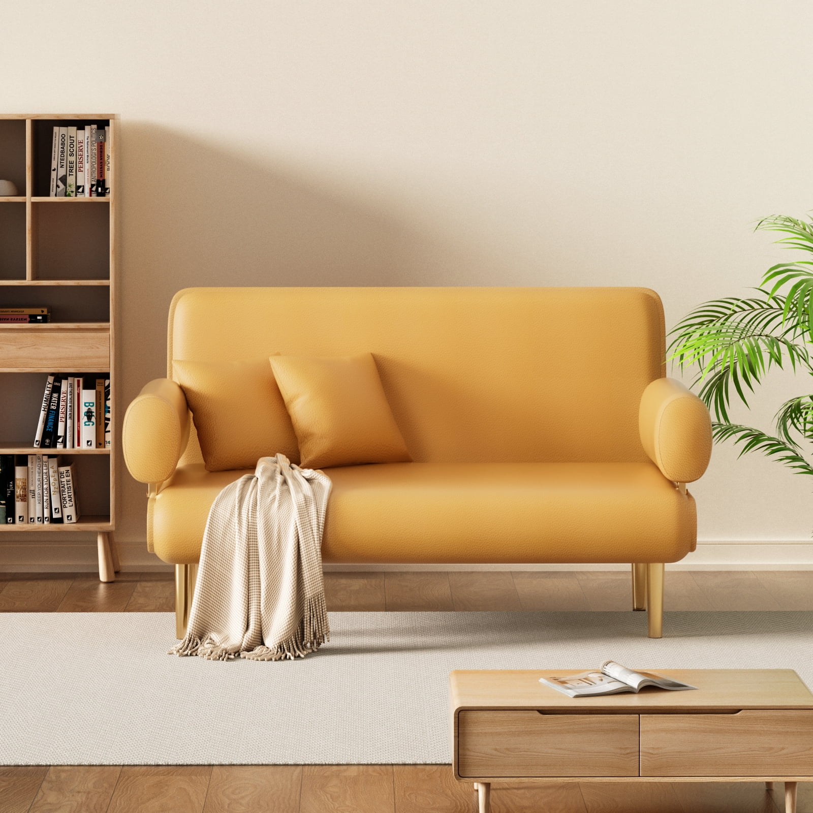 Holaki Futon Sofa Bed, Convertible Sleeper Sofa, Couch, Double Chaise Sofa,Loveseat, Sofa Chair,with Tapered Legs, 1000lb Weight Capacity, Integrated Sofa, Small Couches for Living Room，Orange