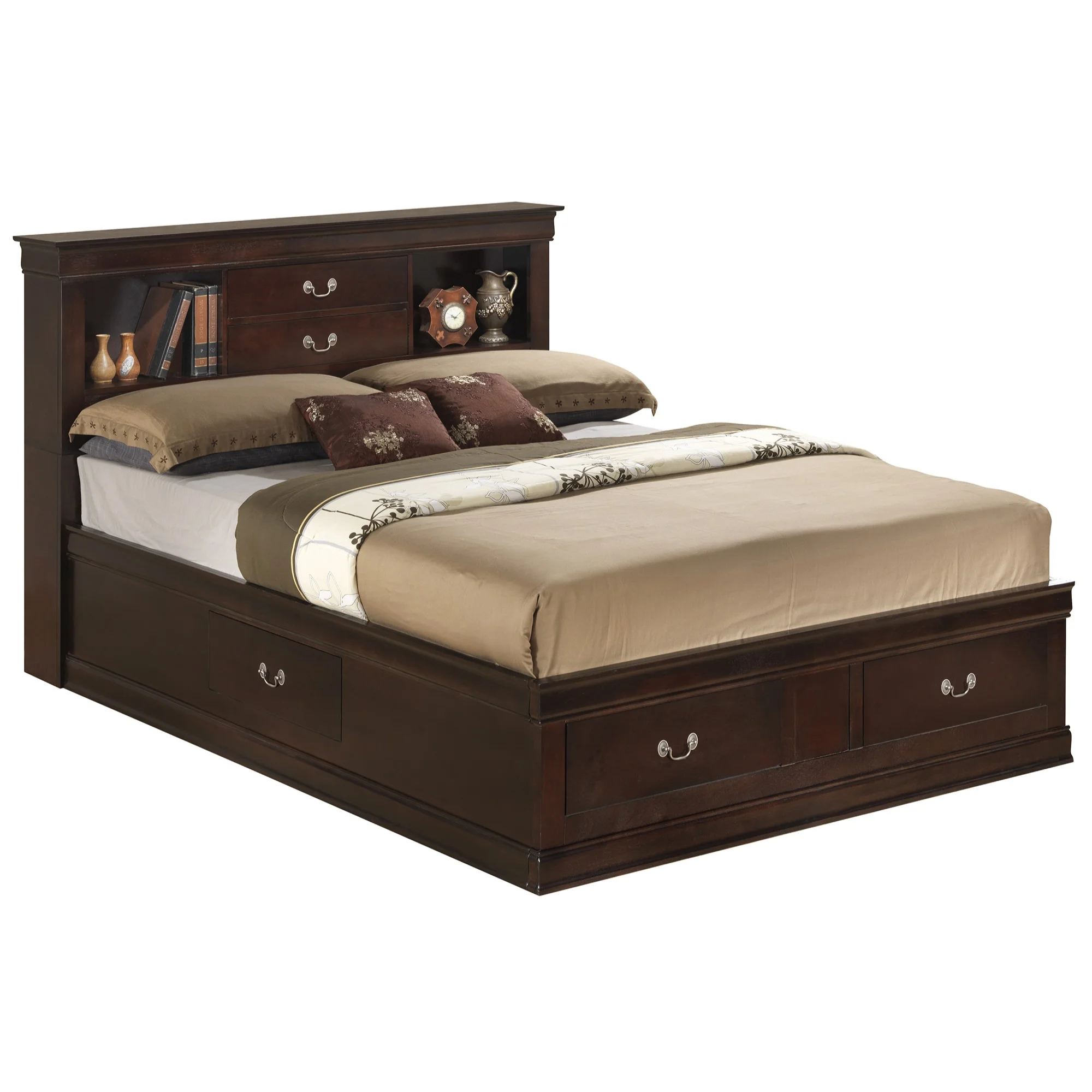 Passion Furniture Louis Philippe Cappuccino King Storage Platform Bed