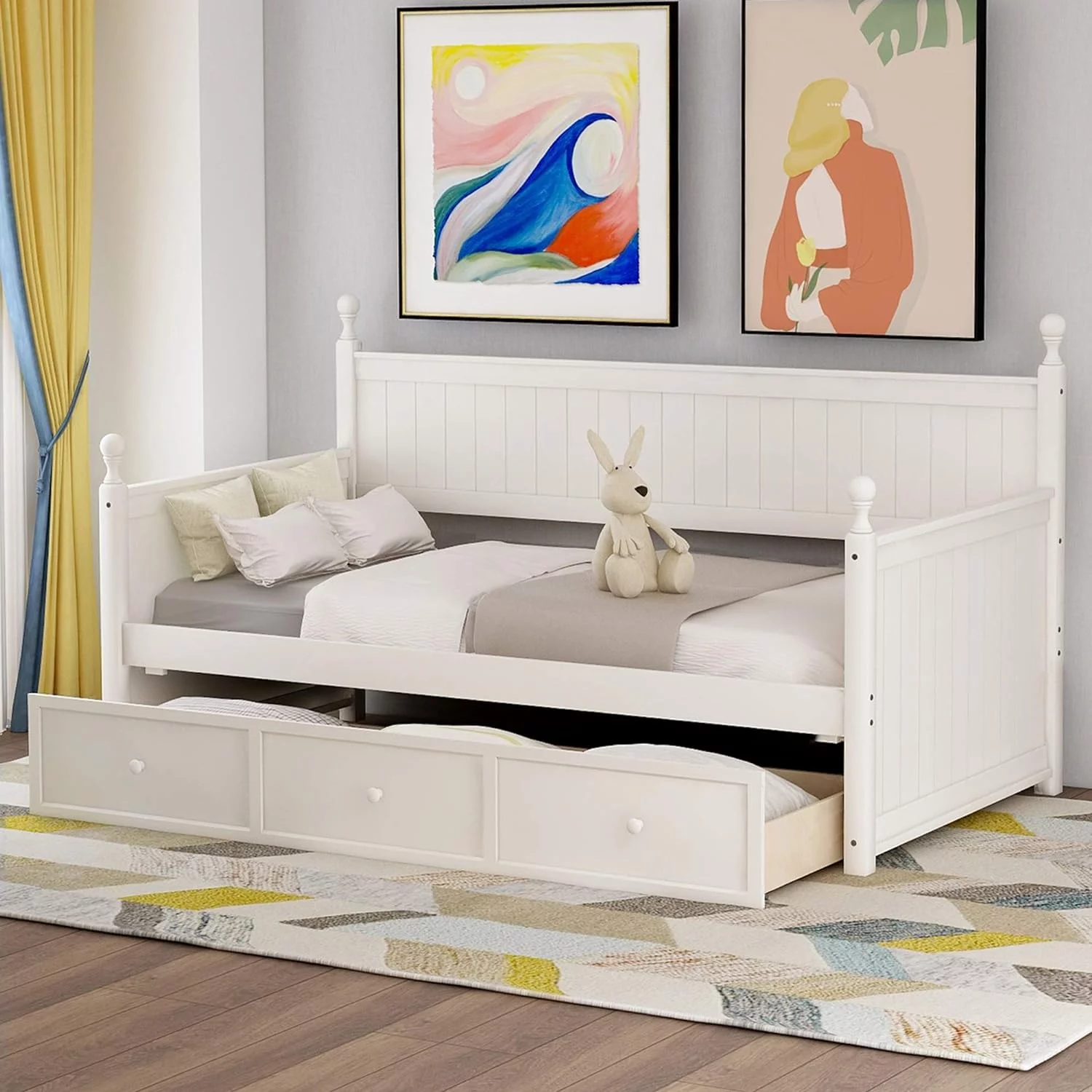 Lzdybed Daybed With 3 Drawers, Wooden Sofa Bed For Bedroom Living Room, No Box Spring Needed,White
