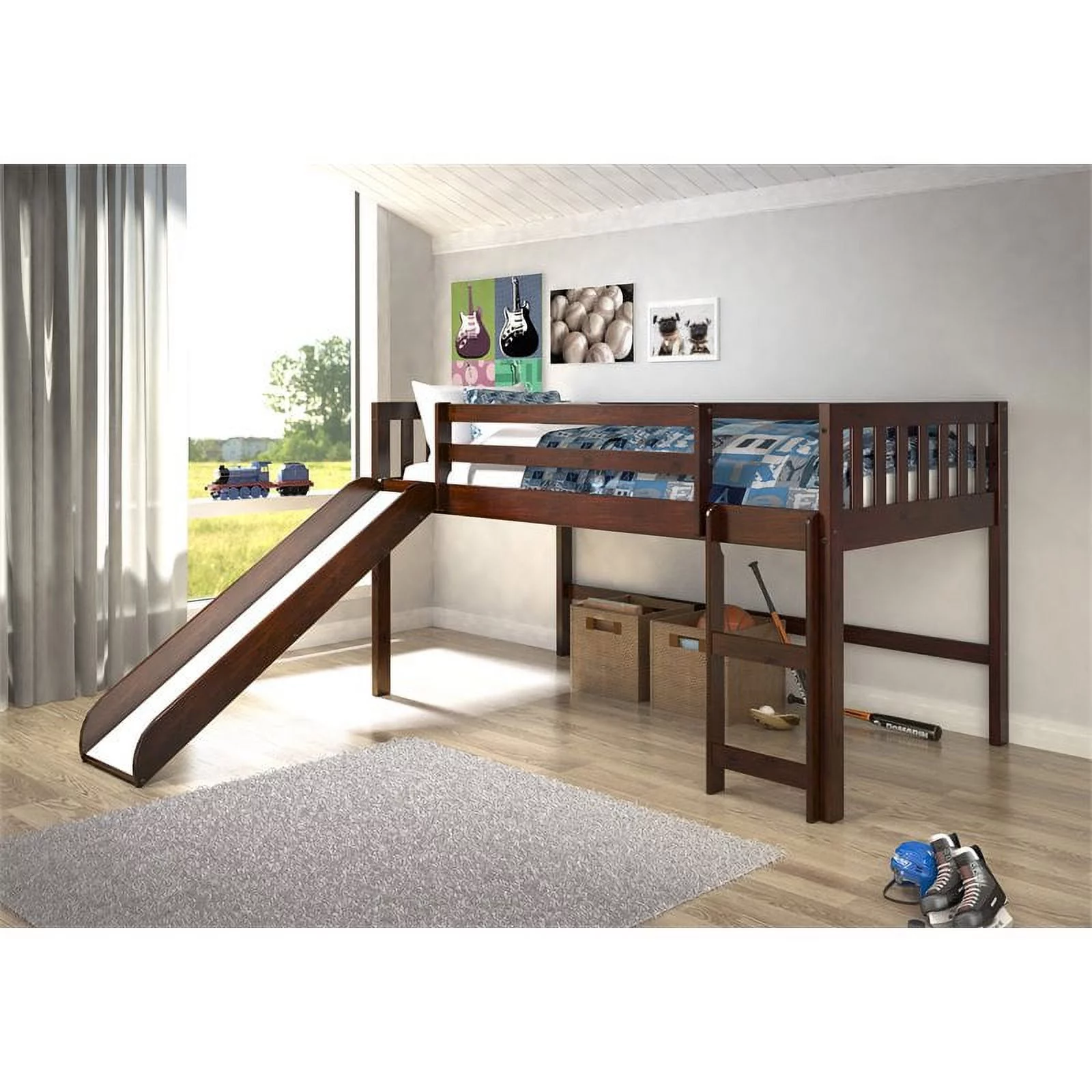 Donco Kids Wood Loft Bed Twin, Dark Cappucino
