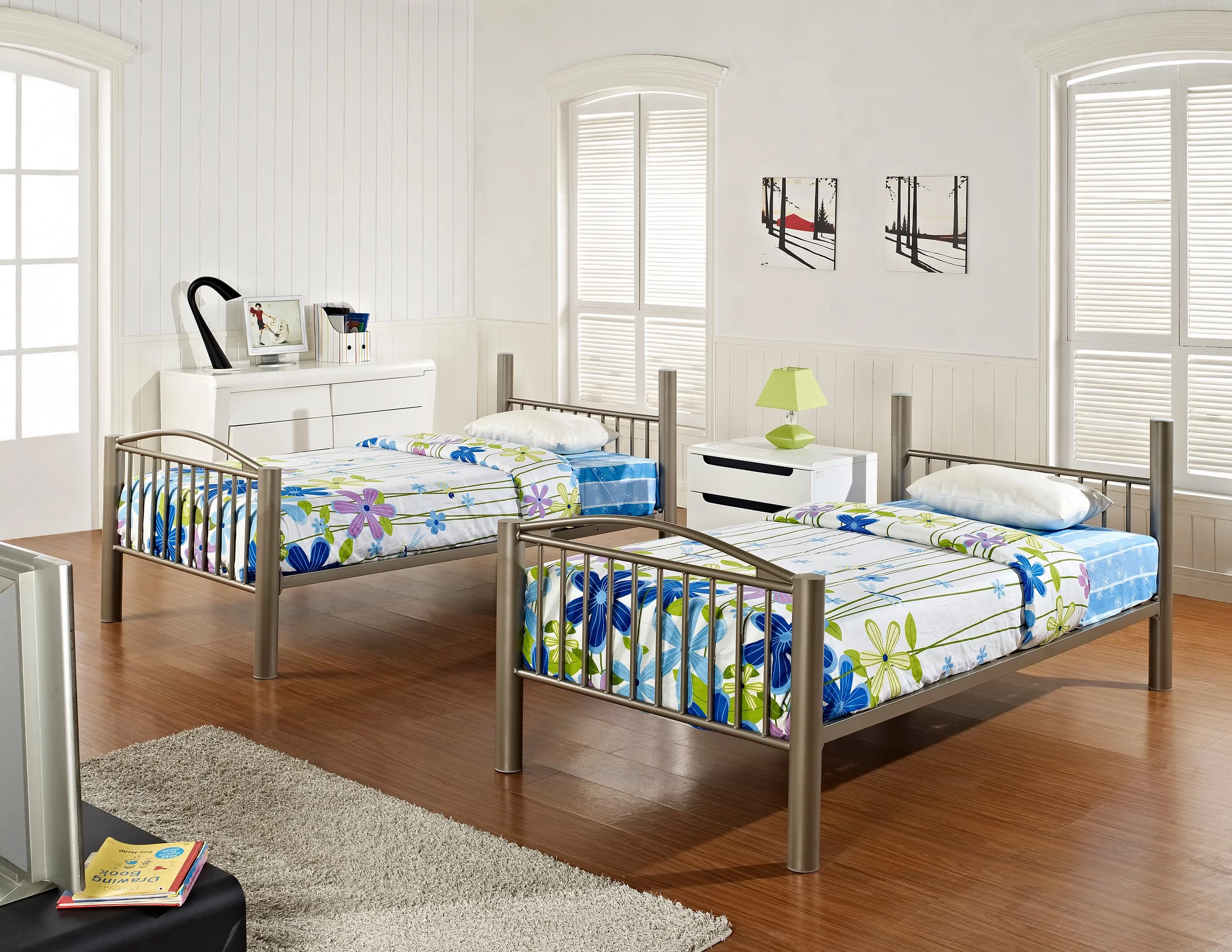 Powell Twin Over Twin Heavy Duty Metal Bunk Bed, Multiple Sizes and Colors