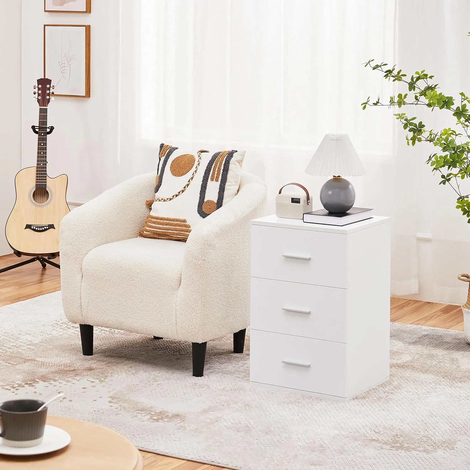 Nightstand Set Of 2, Wood Bedside Table With 3 Drawers, Bedside Storage Cupboard Chest Of Drawer Cabinet Unit With Metal Handles For Living Room/Bedroom, White