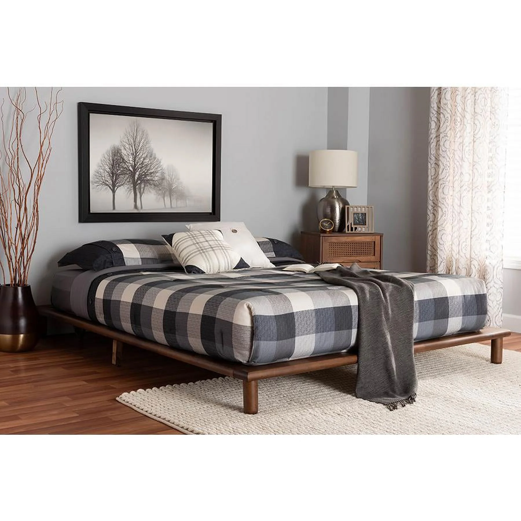 Baxton Studio Alivia Modern Walnut Brown Finished Wood King Size Bed Frame
