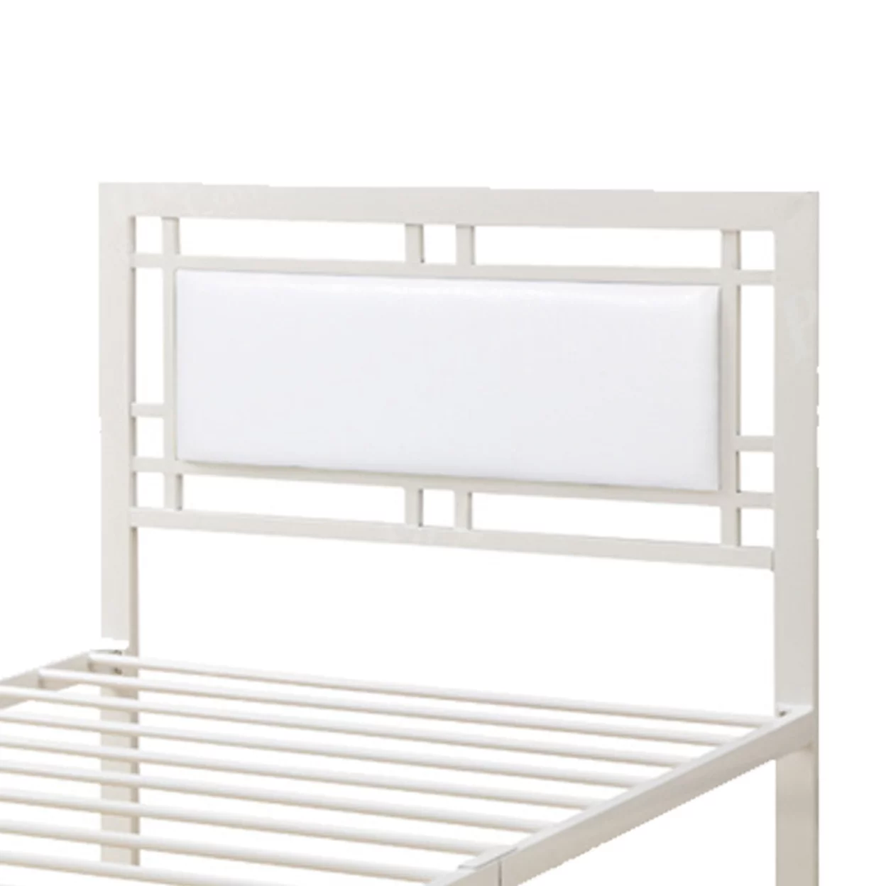 Poundex Youth Metal Frame Twin Bed With Leather Upholstered Headboard White