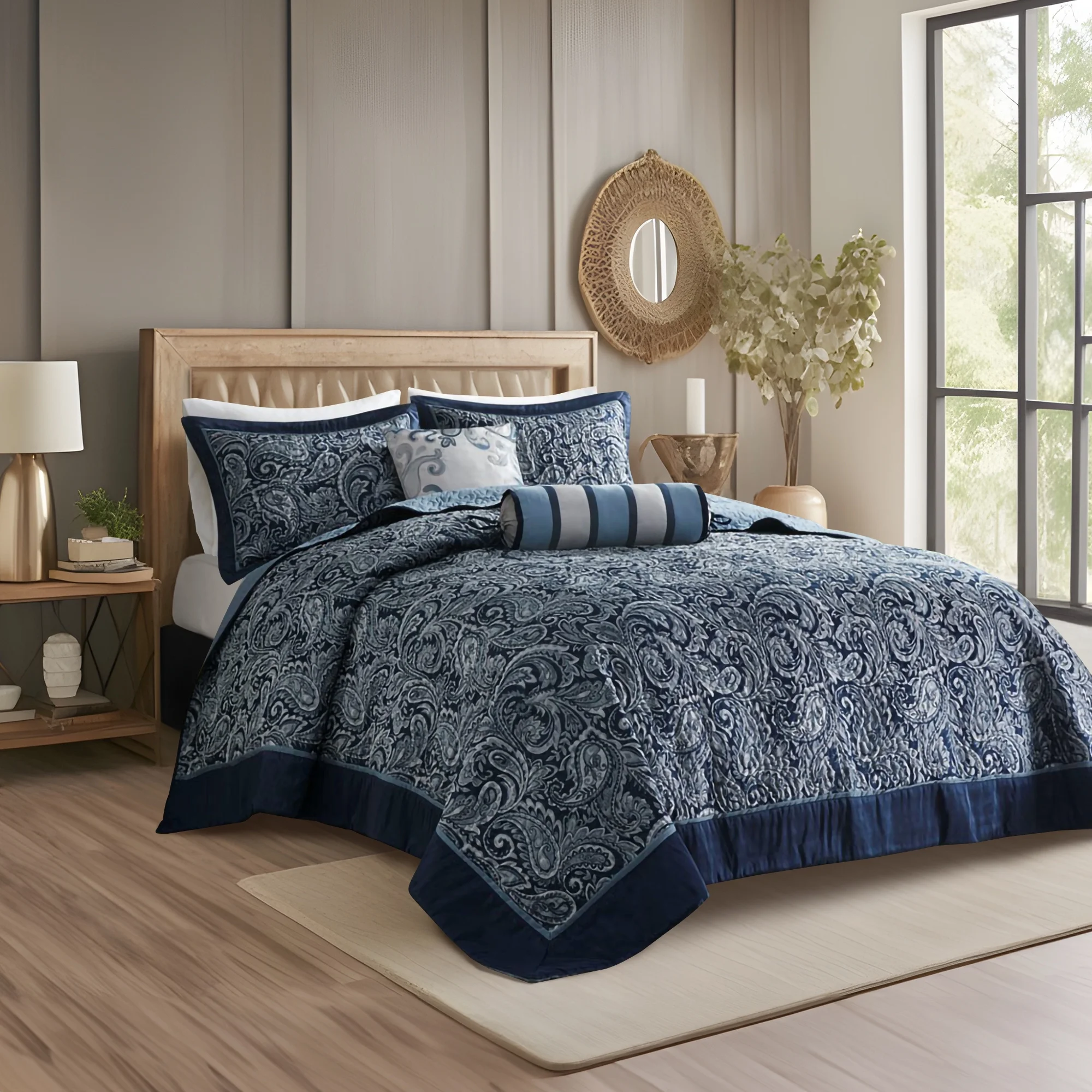 Gracie Mills Thornton 5-Piece Reversible Jacquard Bedspread Set with Throw Pillows - GRACE-8376