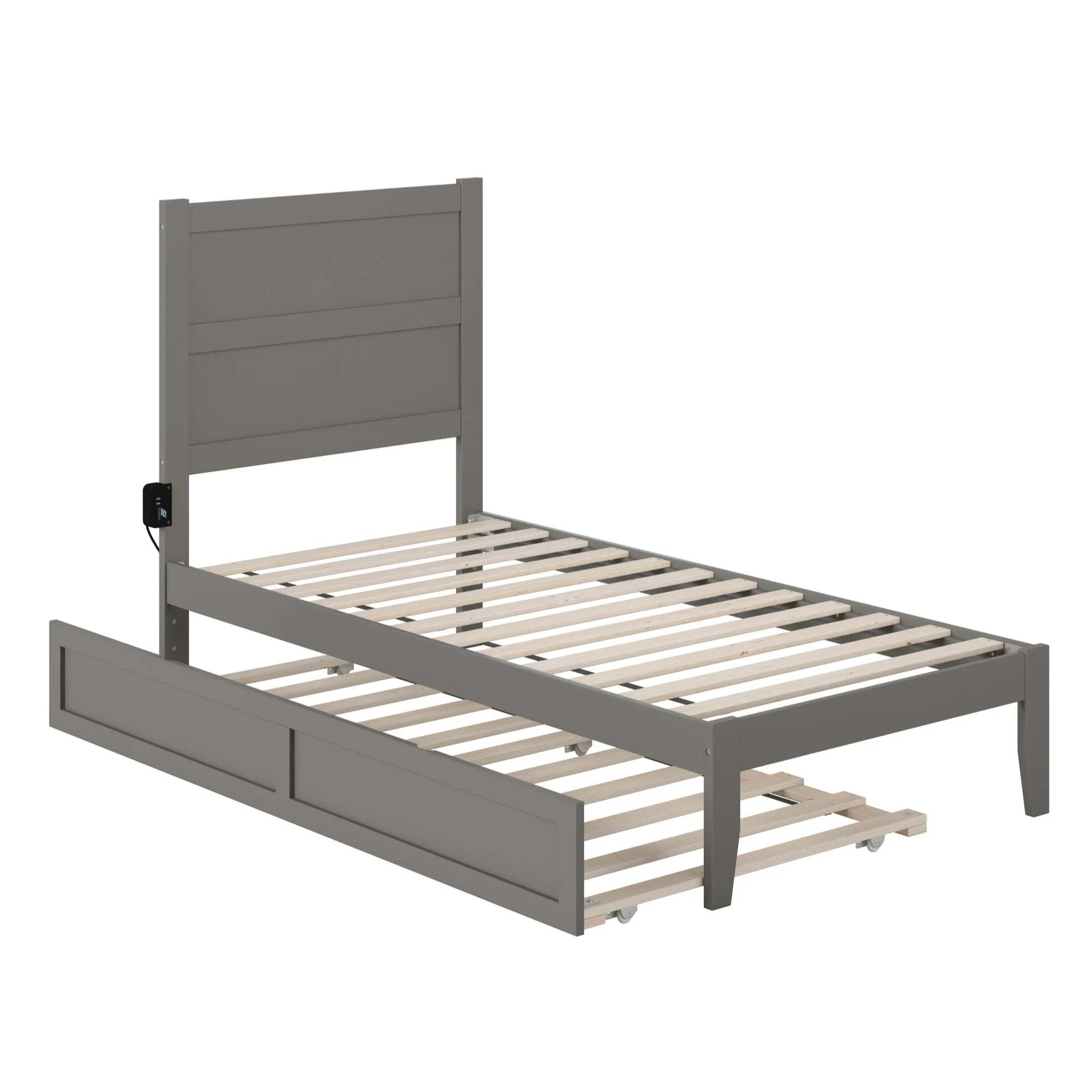 AFI NoHo Farmhouse Wood Twin Bed with Twin Trundle in Gray