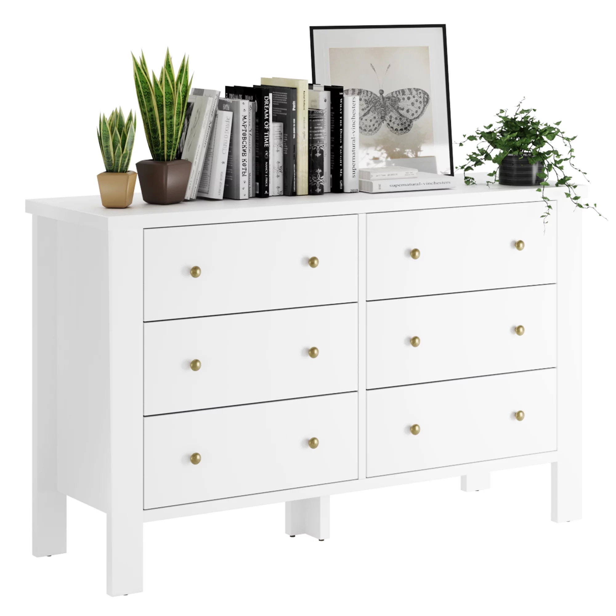 Tropow Dresser with 6 Drawers, Chest of Drawers with Deep Drawers, Organizer Units for Clothing Closet, Bedroom, Living Room, White
