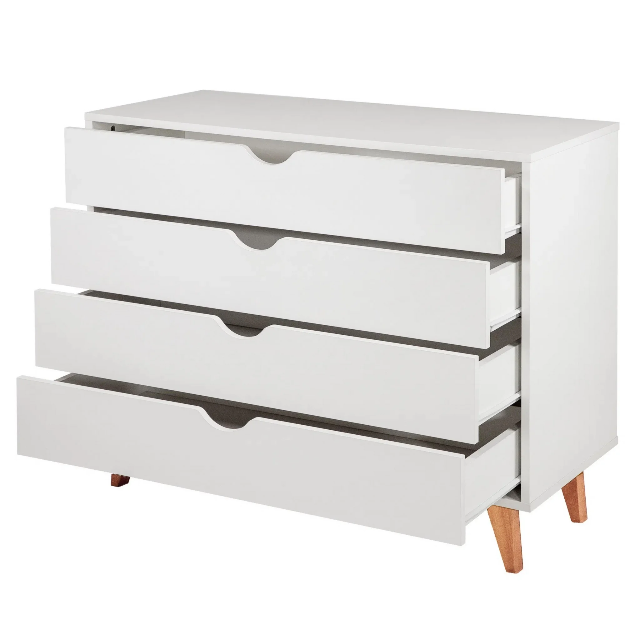 HomeRoots 489233 35 in. Solid Wood Four Drawer Standard Dresser, White