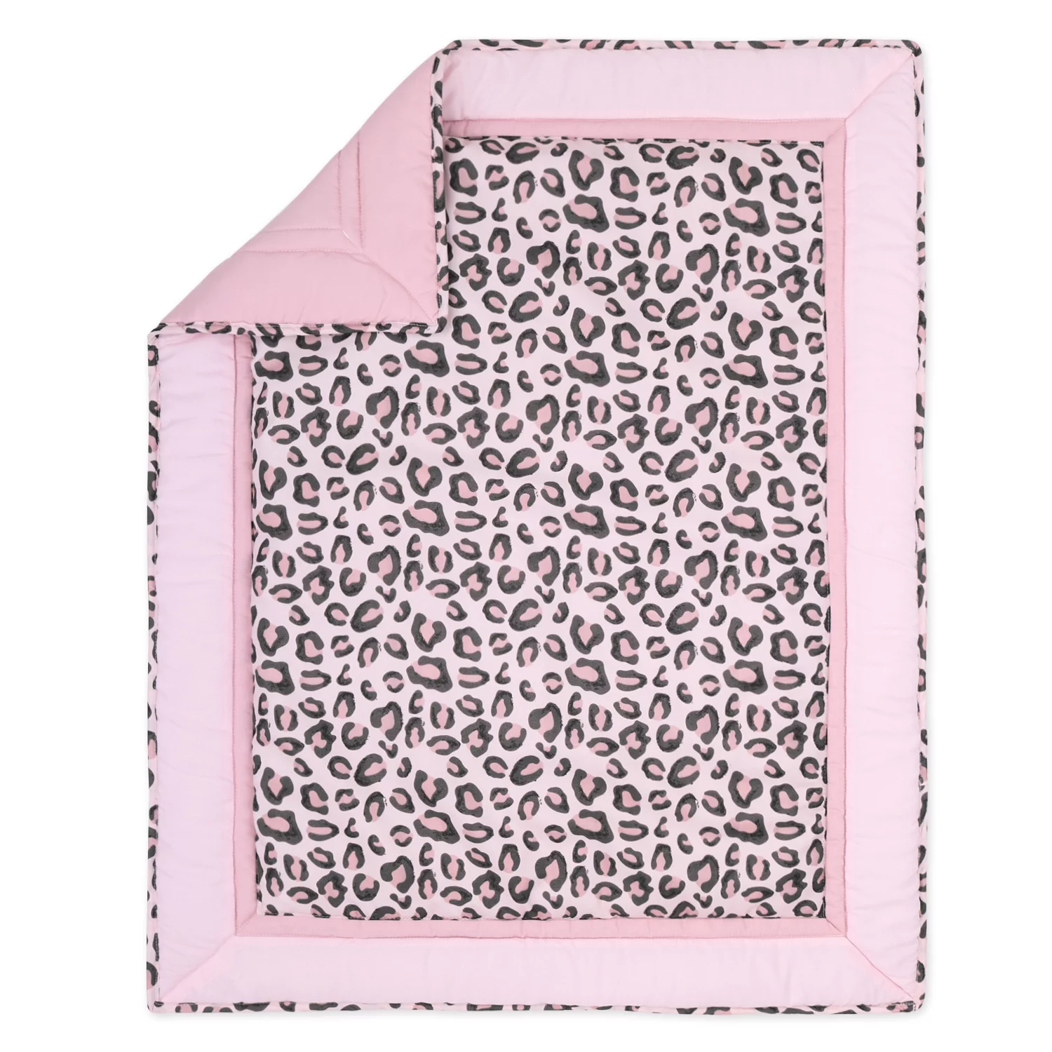 The Peanutshell Leopard Blush 4 Piece Baby Nursery Crib Bedding Set, Quilt, Crib Sheets, Crib Skirt, and Mobile