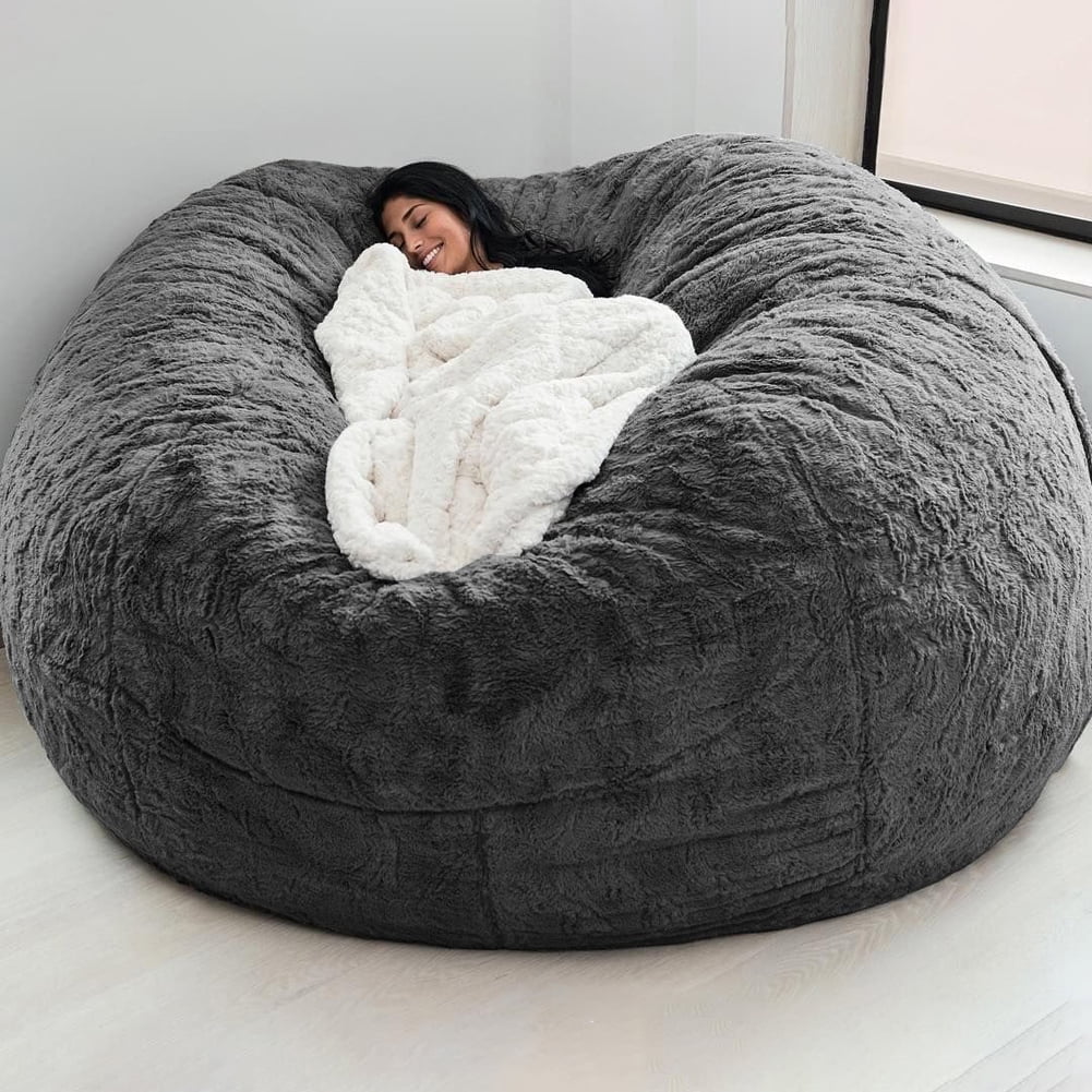 Walmeck Home Sponge Bed Bean Bag Chair Cover Slipcover Double Bedroom Balcony Large Couch Round Soft Fluffy Cover No Fillings Only Cover