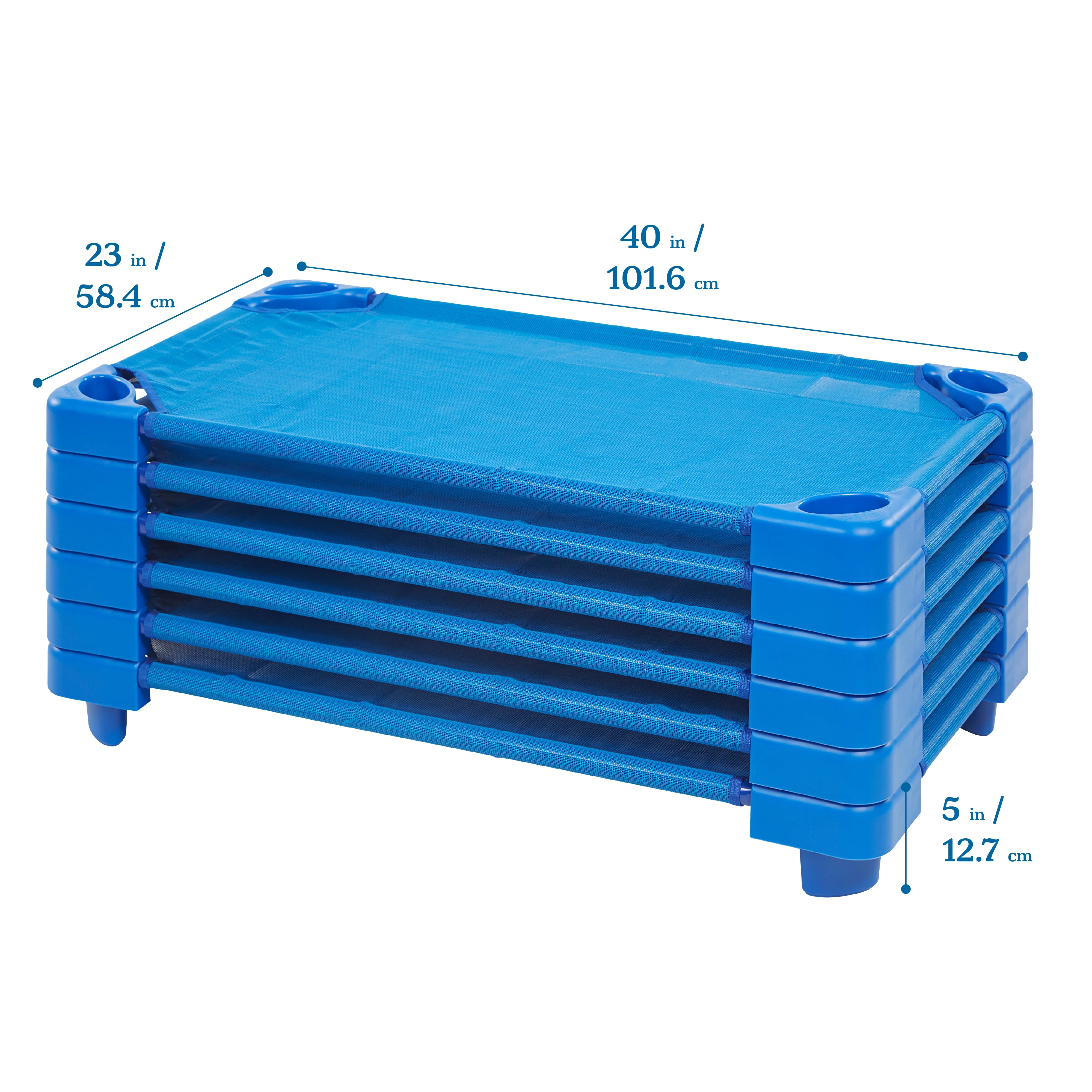 ECR4Kids Stackable Kiddie Cot, Toddler Size, Classroom Furniture, Blue, 6-Pack