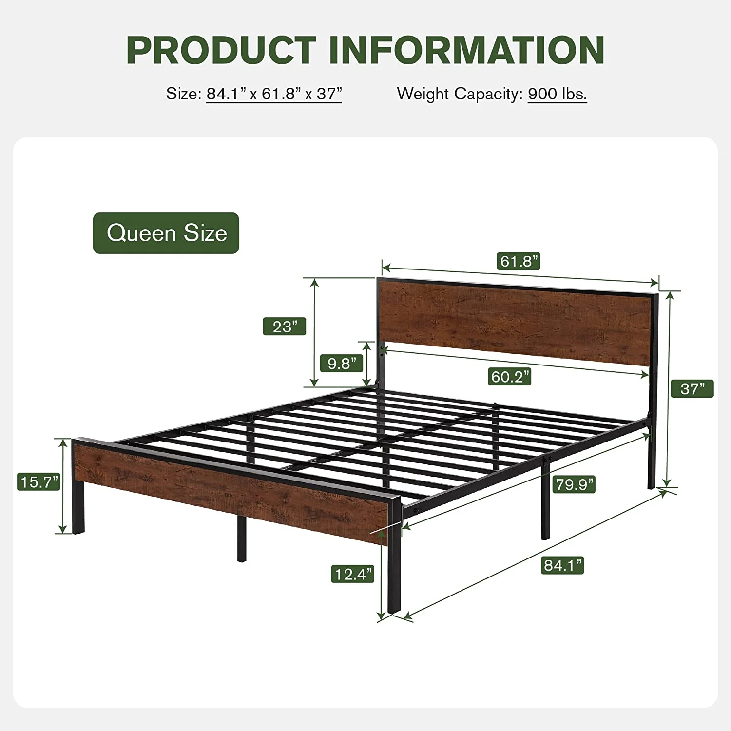 Full Size Platform Bed Frame with Wood headboard and Footboard  Heavy Duty 13 Metal Slats  no Box Spring Needed  Noise Free  Black