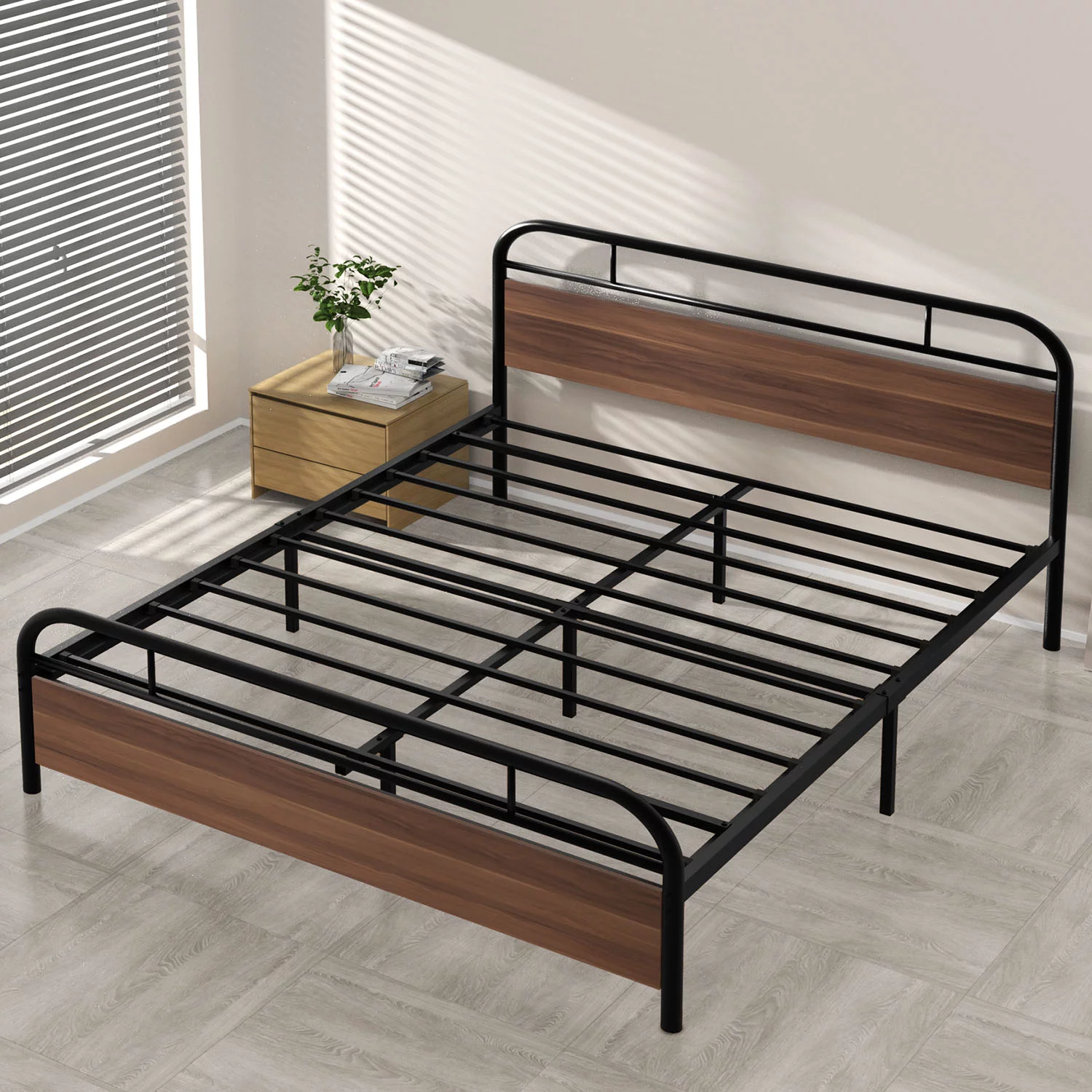 Nazhura Metal Platform Bed, Queen Bed Frame with Headboard and Footboard, No Box Spring Needed, for Kids Adult, Iron Bed Frame for Bedroom, Black