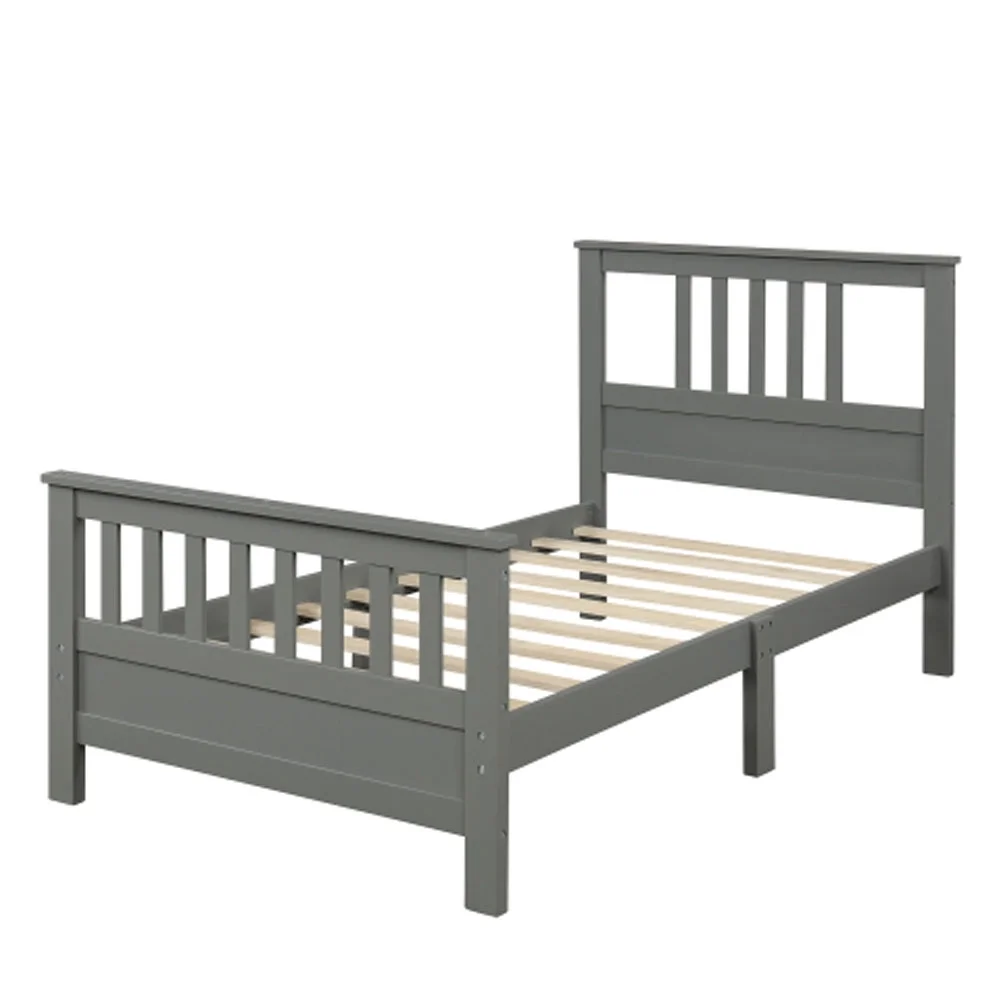 Wood Platform Bed with Headboard and Footboard, Twin - Gray