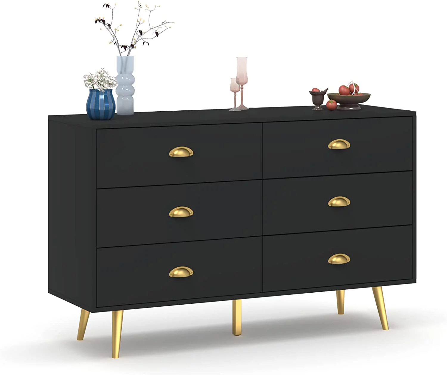 Popular Dresser for Bedroom Modern 6 Drawer Double Dresser with Metal Pulls Wood Horizontal Bedroom Dresser