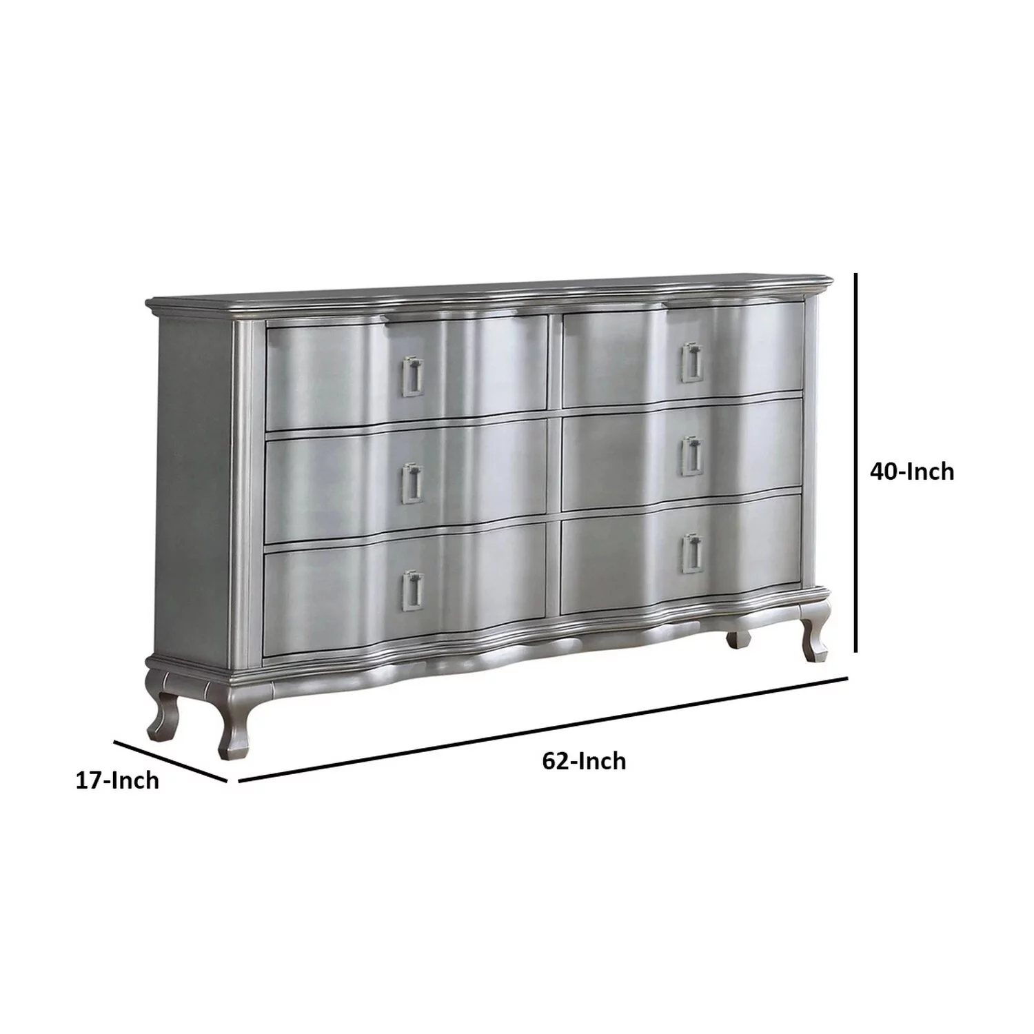 Benjara Dresser with Hidden Drawer and Cabriole Feet, Silver