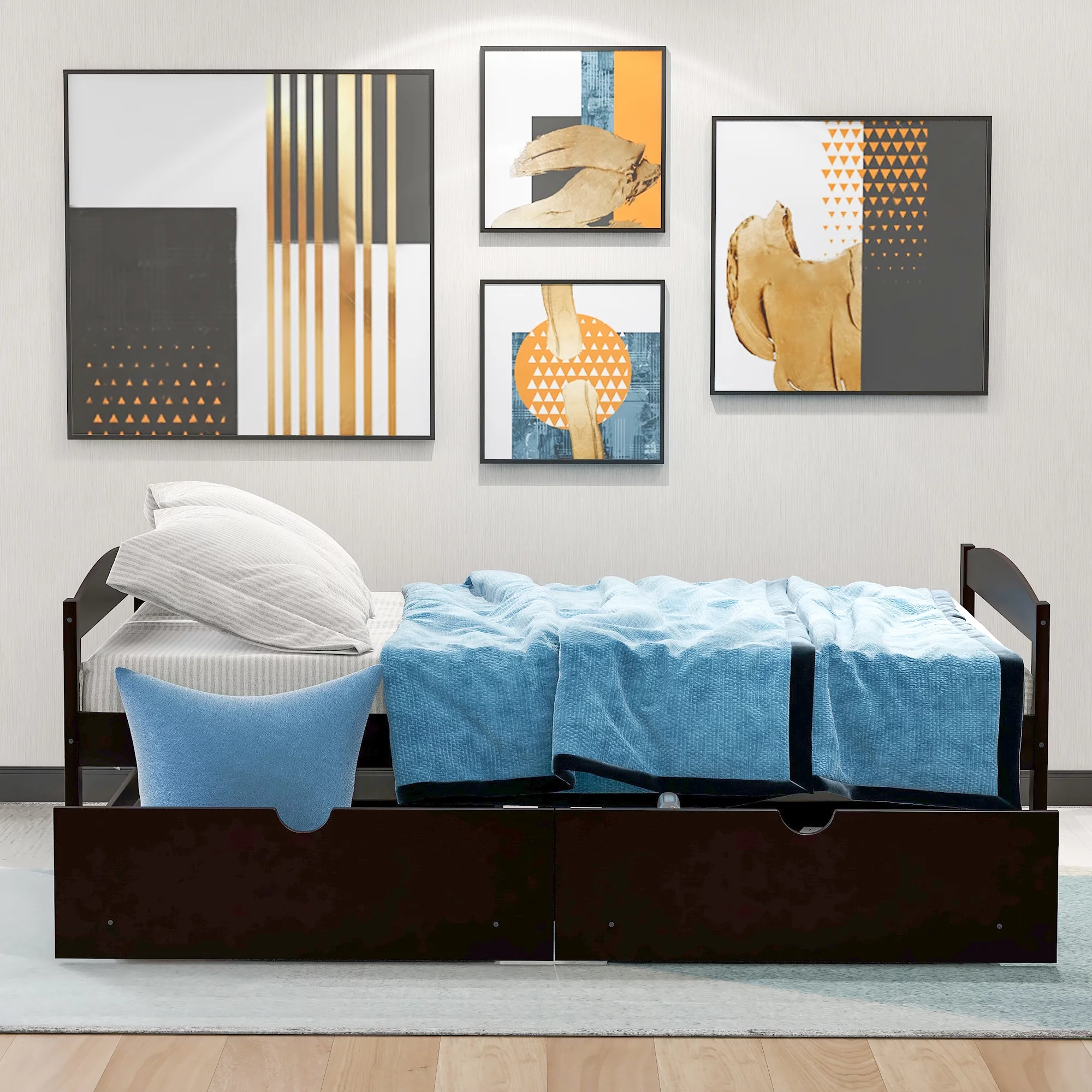 Euroco Twin Wood Daybed with 2 Storage Drawers, Espresso