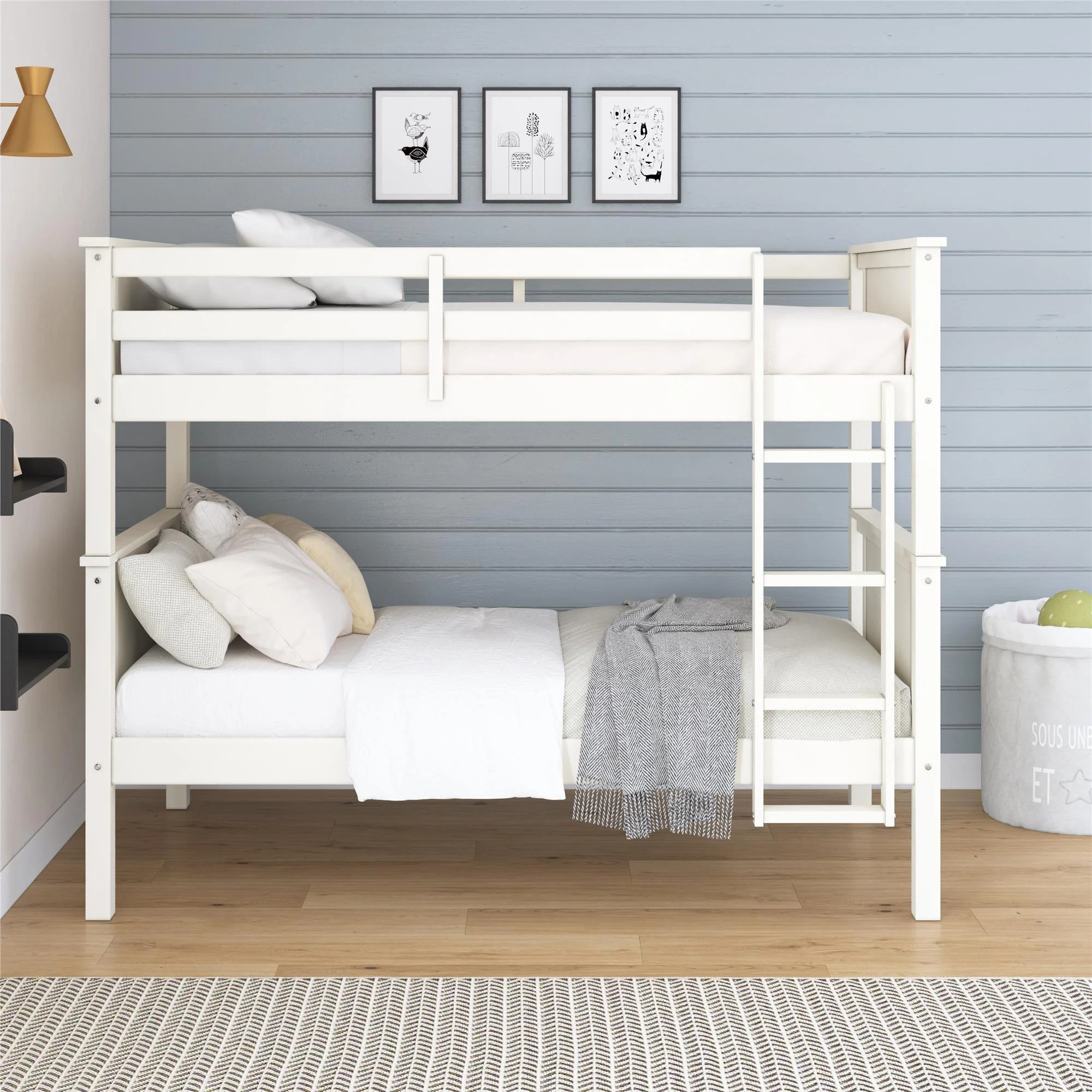 DHP Bailen Convertible Solid Wood Bunk Bed, Twin-over-Twin, White