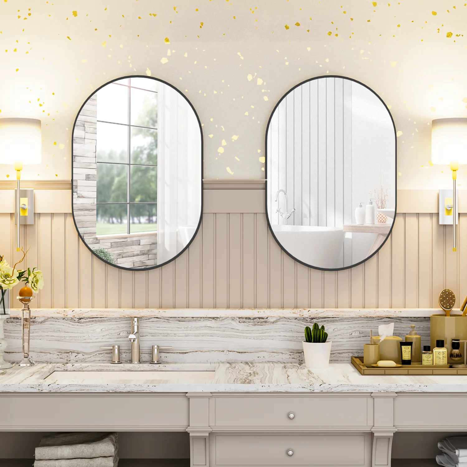 CISTEROMAN 2 Pieces Black Oval Wall Mirror, 20