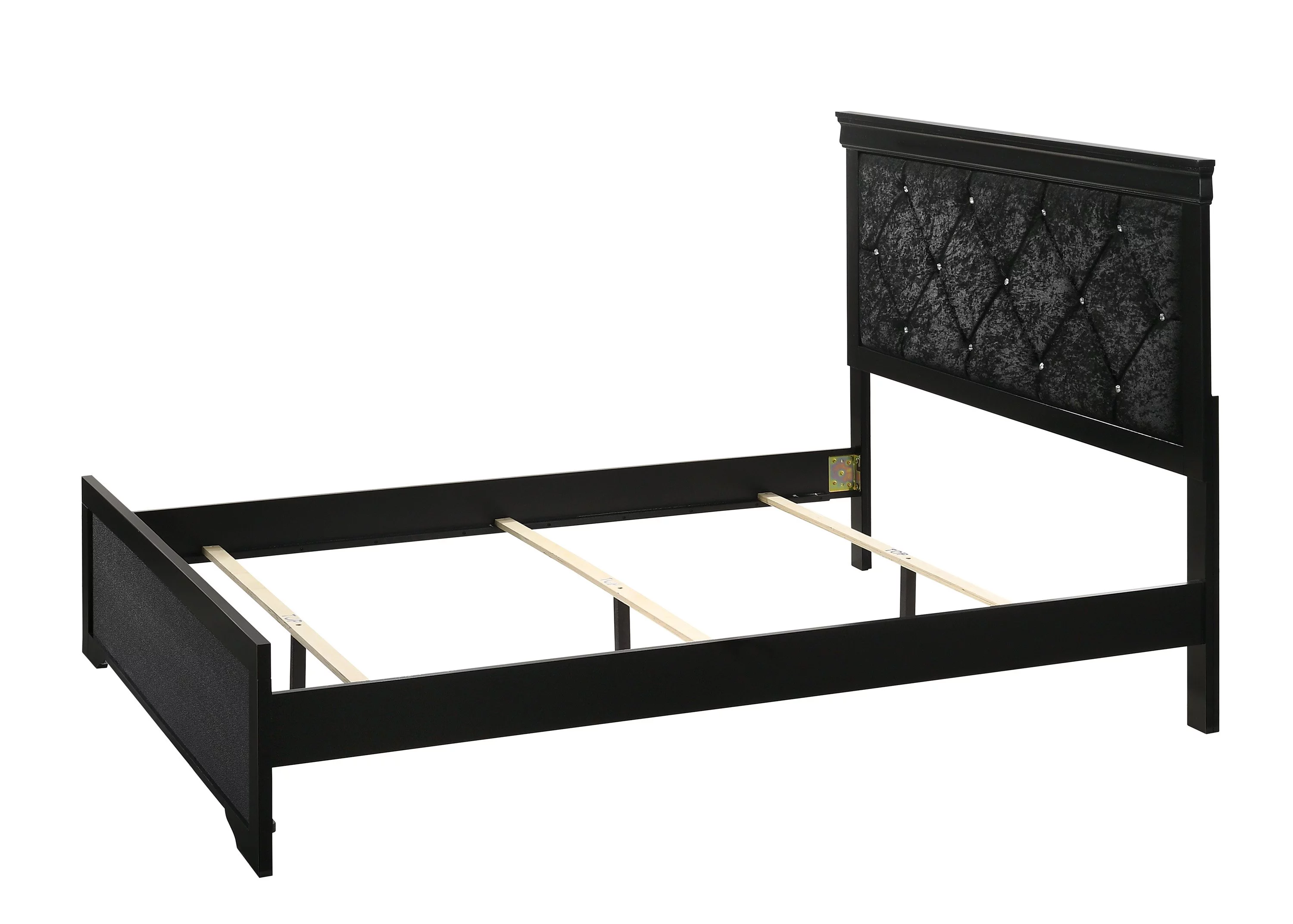 1Pc Black Finish Queen Size Panel Upholstered Button Tufted Headboard Bed Wooden Bedroom Furniture