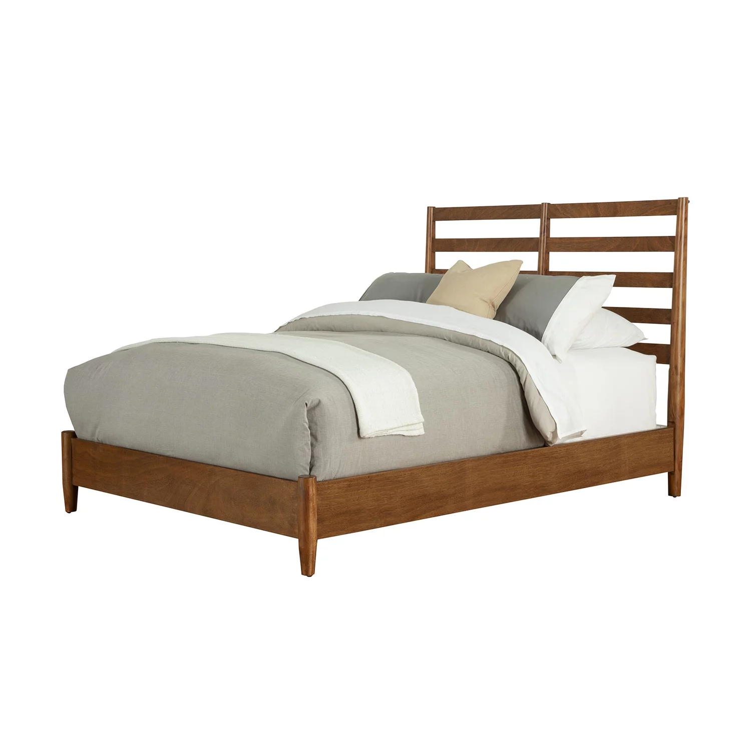 Benzara Transitional Queen Size Wooden Bed with Slatted Headboard, Brown