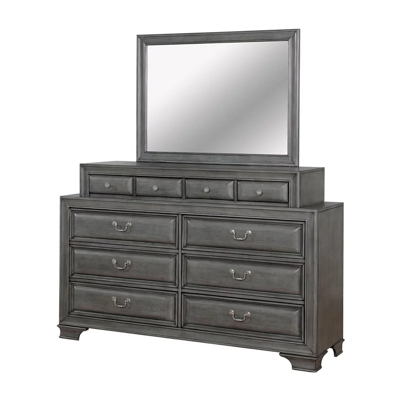 Furniture of America Bradford Solid Wood 10-Drawer Dresser and Mirror in Gray