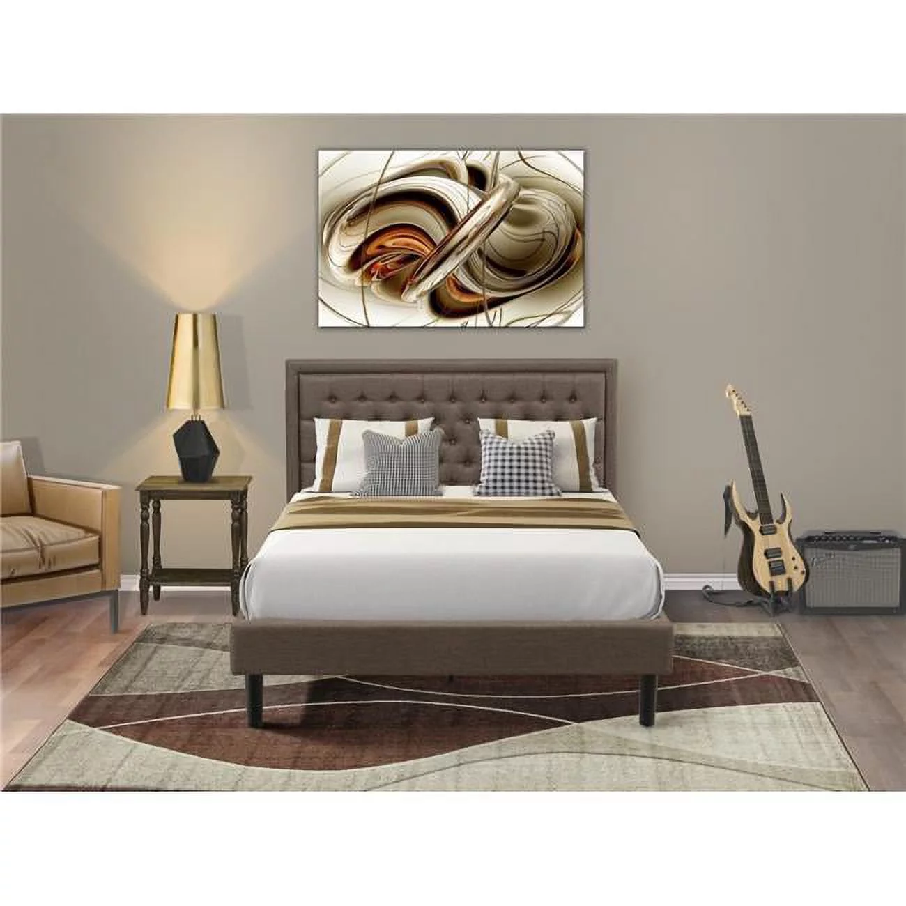 East West Furniture 2-piece Traditional Wood Queen Size Bedroom Set in Brown