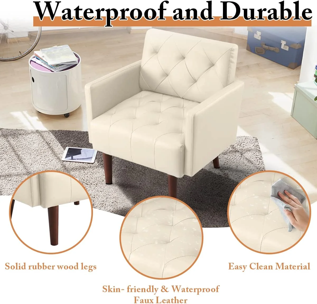 SZLIZCCC Faux Leather Accent Chair Modern PU Armchair, Retro Tufted Upholstered Arm Chair for Office