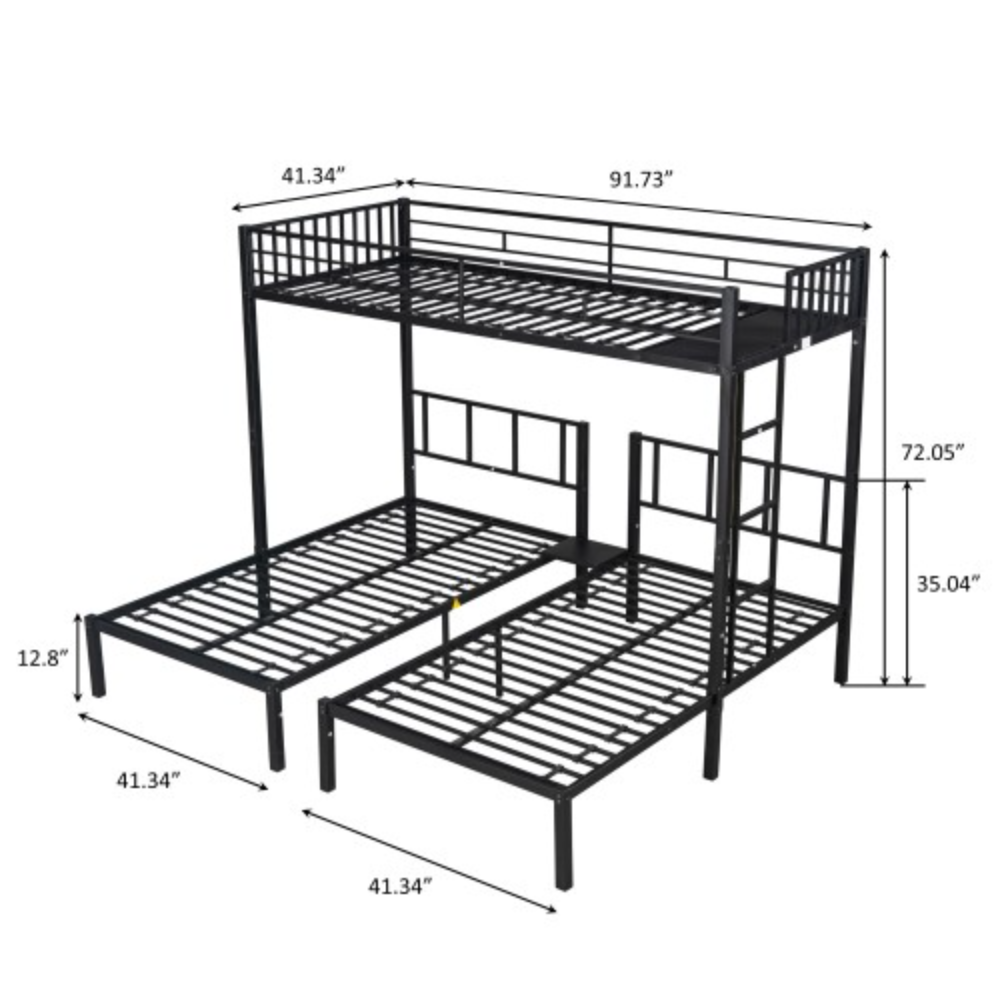 Triple twin bunk bed, can be separated into 3 twin beds Black + Metal