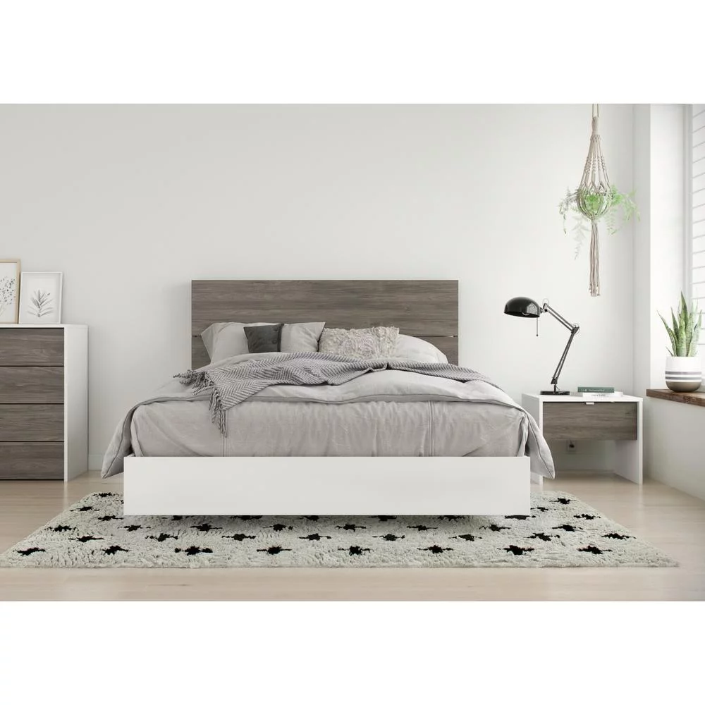 Nexera Canvas 3 Piece Full Size Bedroom Set, Bark Grey and White