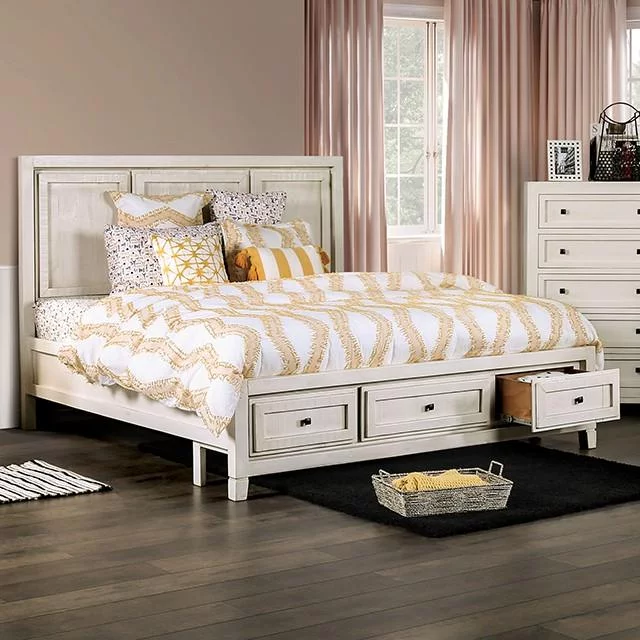 Rustic Ivory Solid Wood Queen Bedroom Set 6pcs FOA EM7074IV Oakridge