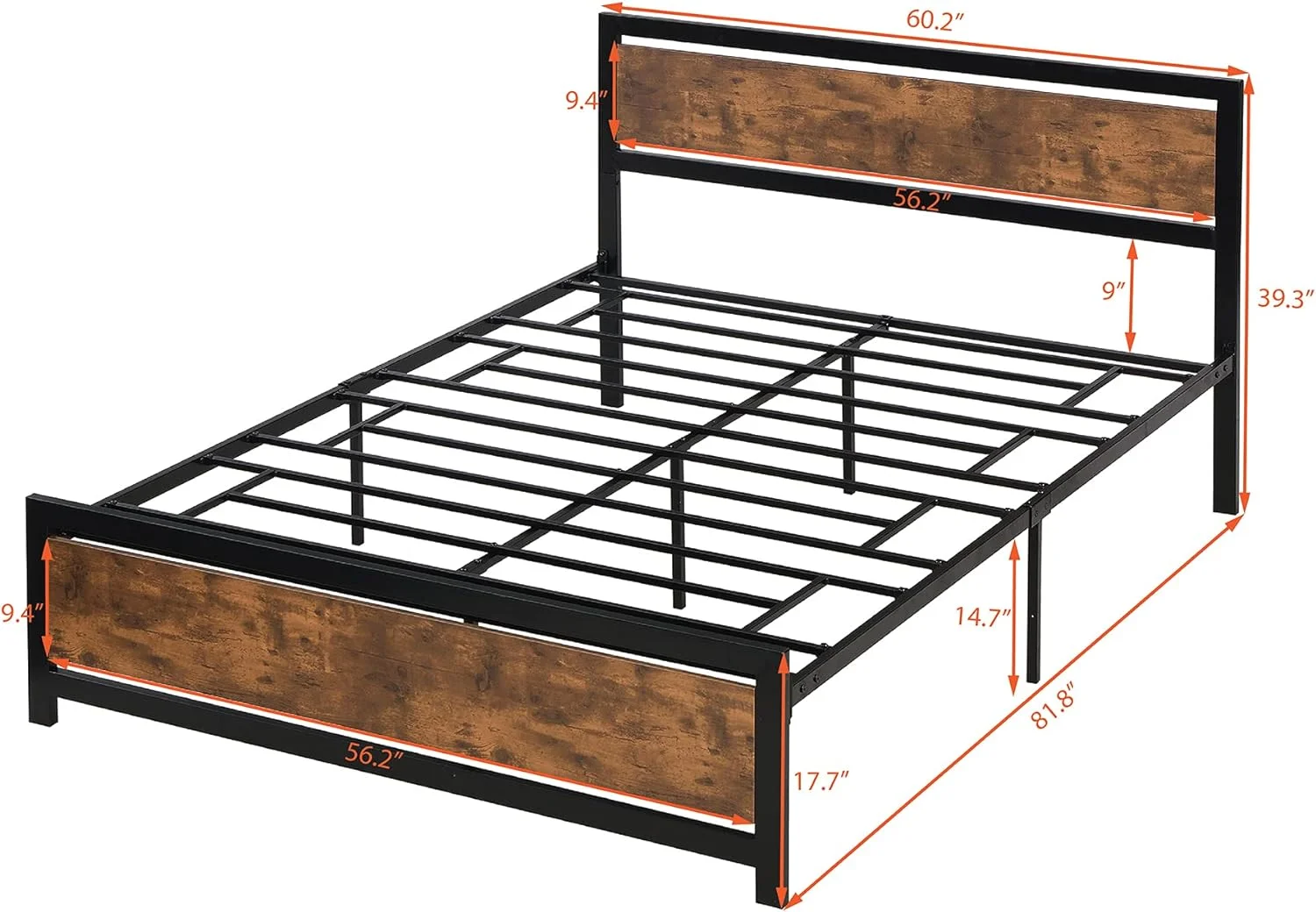 Queen Bed Frame With Headboard And Footboard, Industrial Wood And Metal Platform Bed Frame For Adult Kids Boys Girls Teens (Queen, Black)